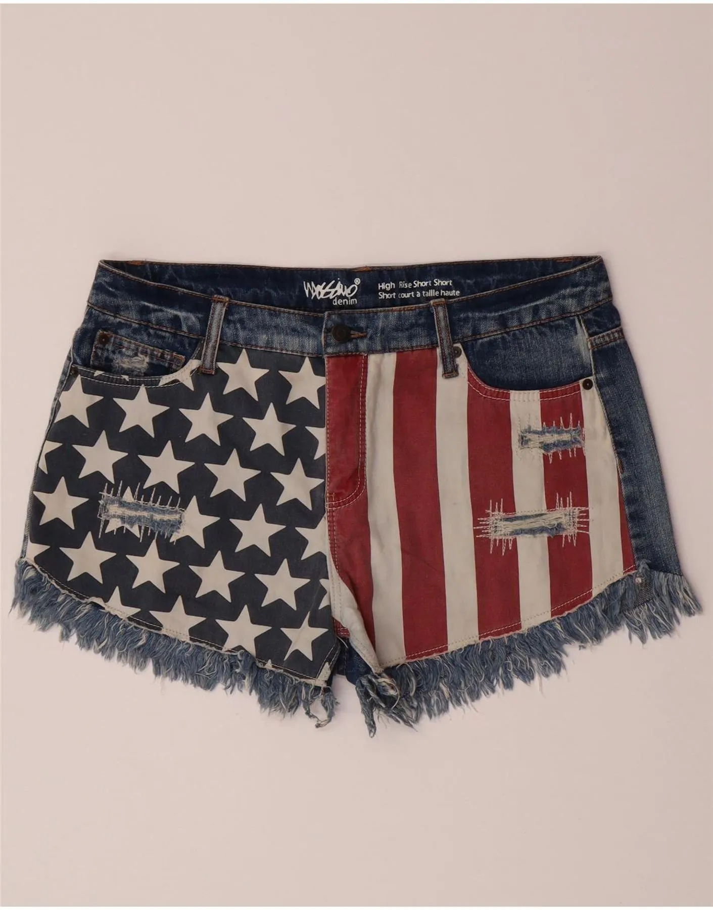 Lounge Comfort MOSSIMO Womens High Rise Denim Shorts US 12 Large W31 Blue Colourblock USA