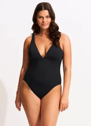 Seafolly Collective V Neck One piece - Black Water Day Youthful-Look