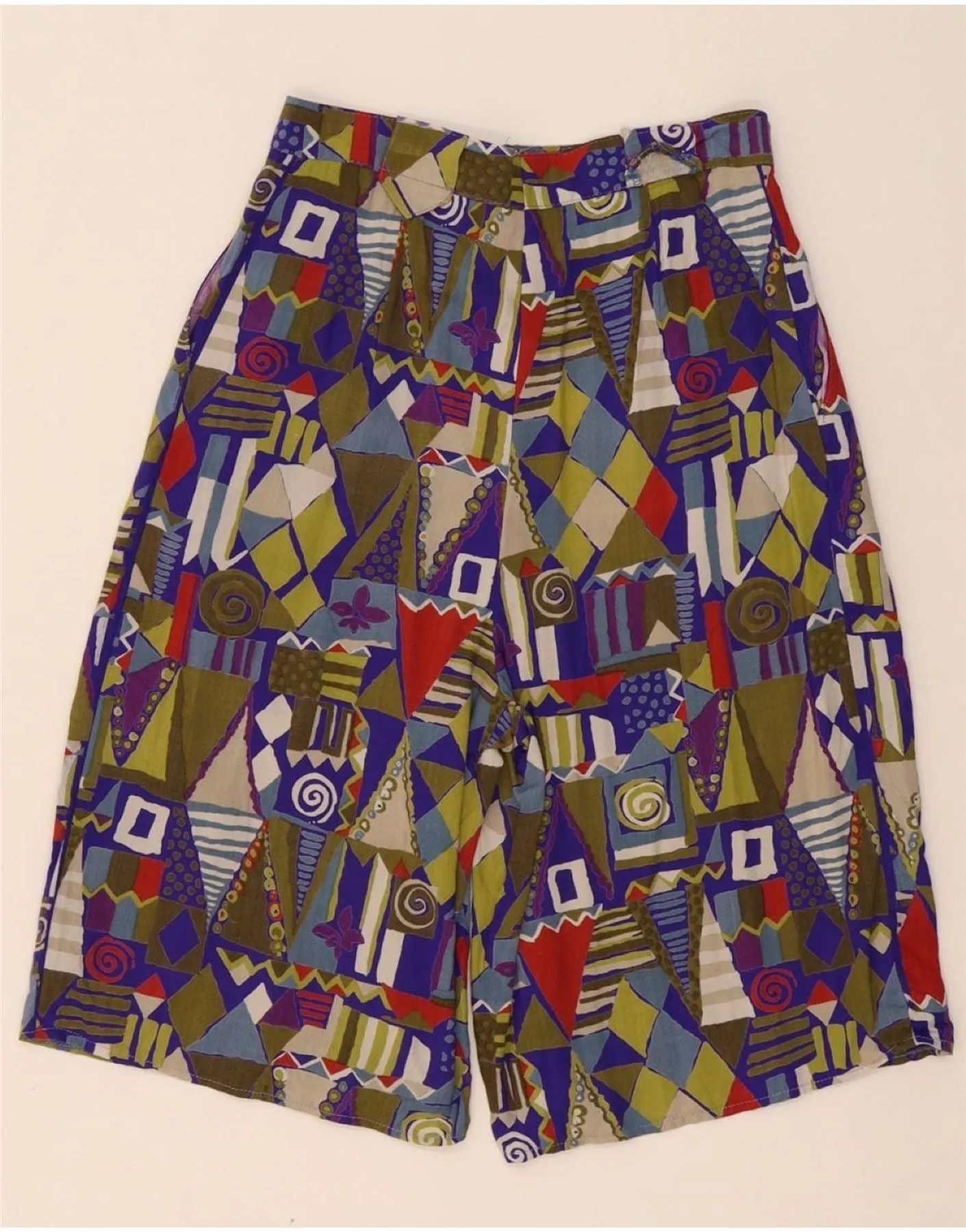 VINTAGE Womens Wide Leg Chino Shorts W26 Small  Multicoloured Geometric Reinforced Collar Bold colors