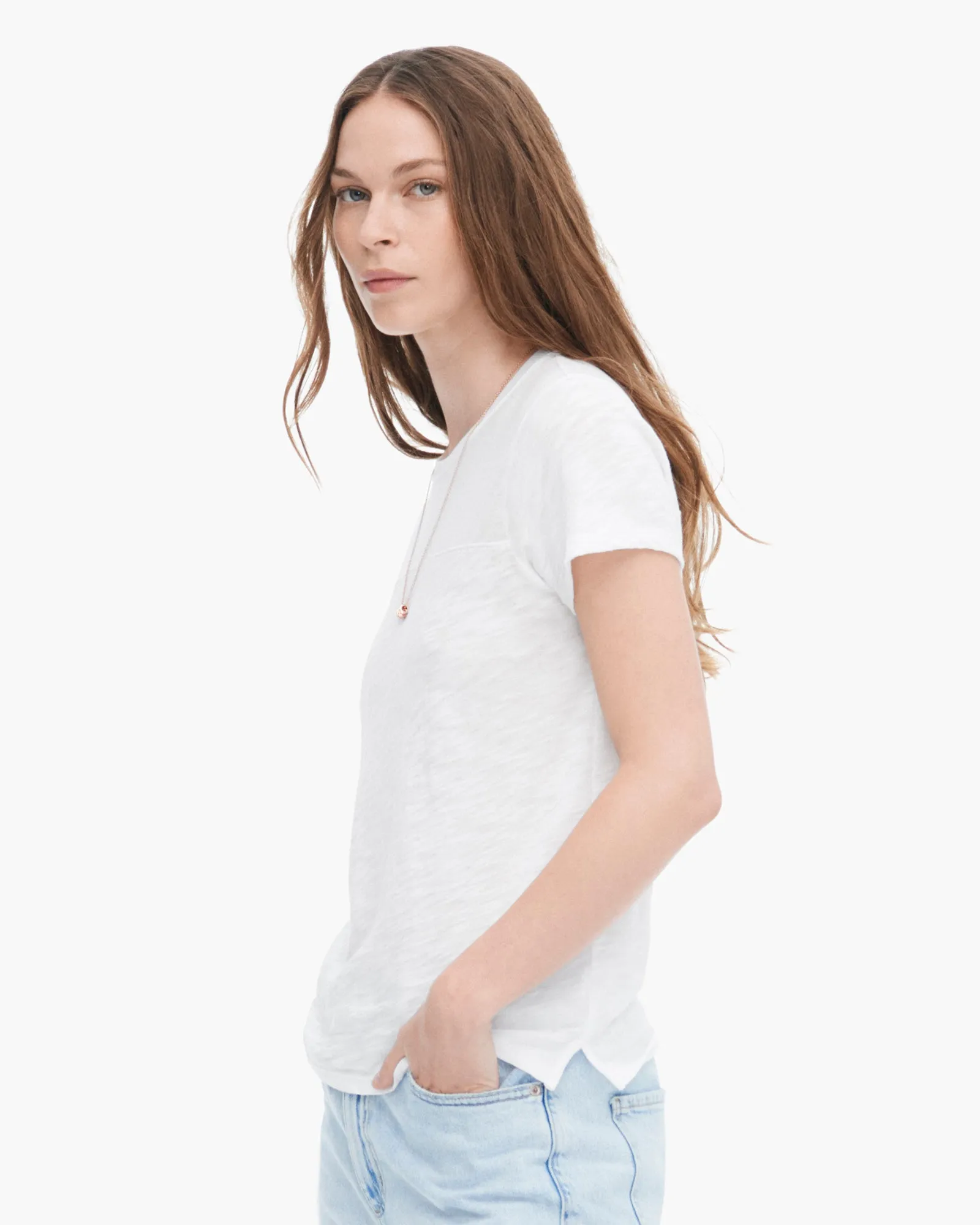 quick dry Office Attire Slub Jersey Mixed Media Schoolboy Crew Neck Tee - White