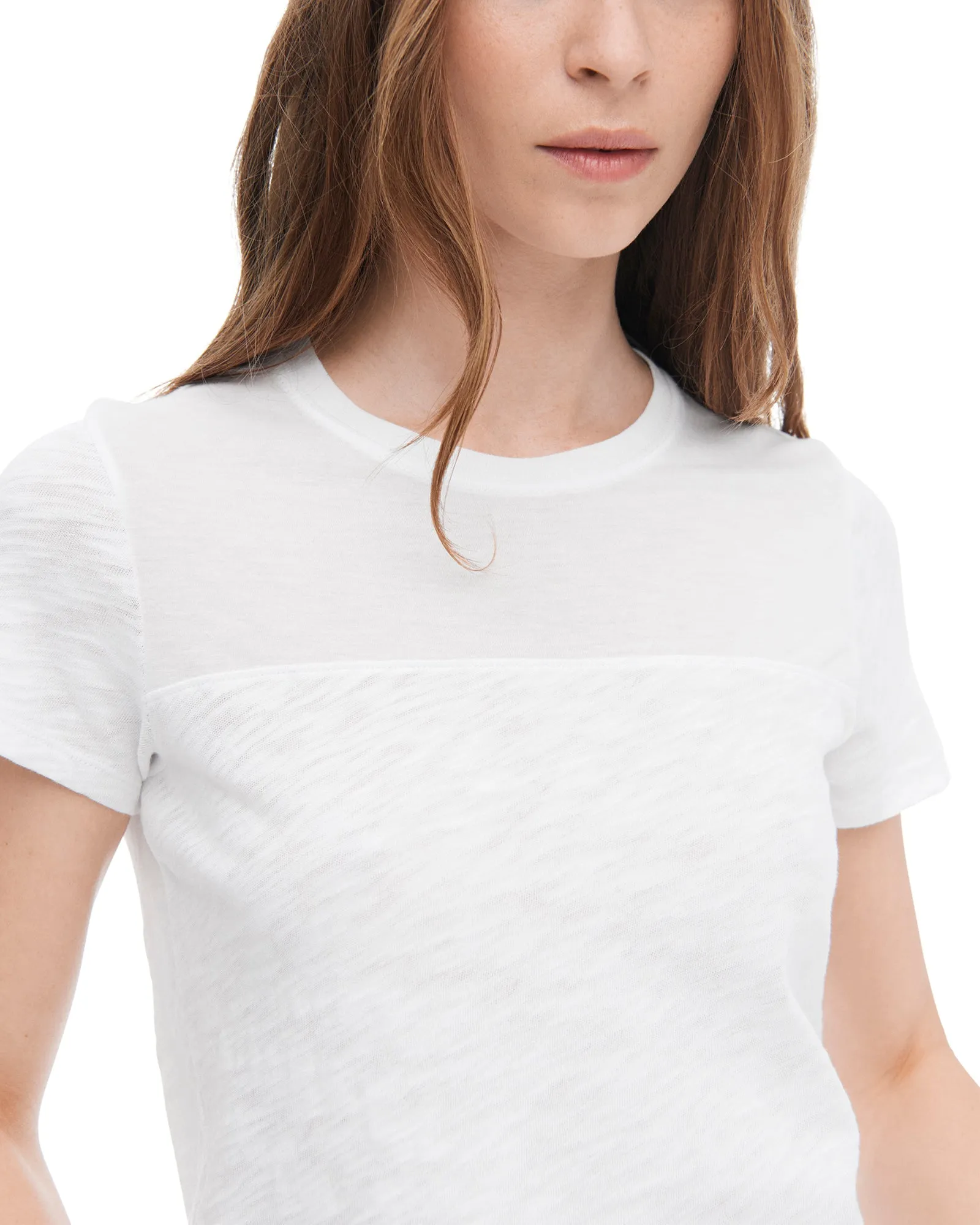 Slub Jersey Mixed Media Schoolboy Crew Neck Tee - White Bohemian