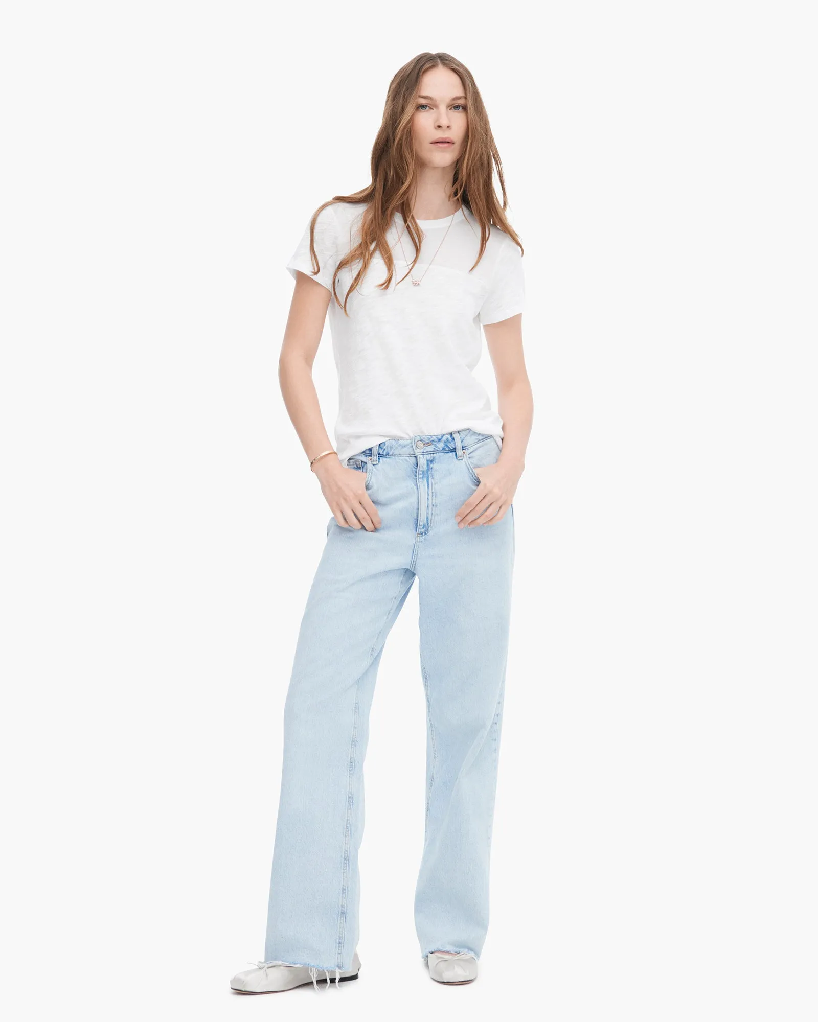 Easy Care Fabric Flexible Collar Slub Jersey Mixed Media Schoolboy Crew Neck Tee - White