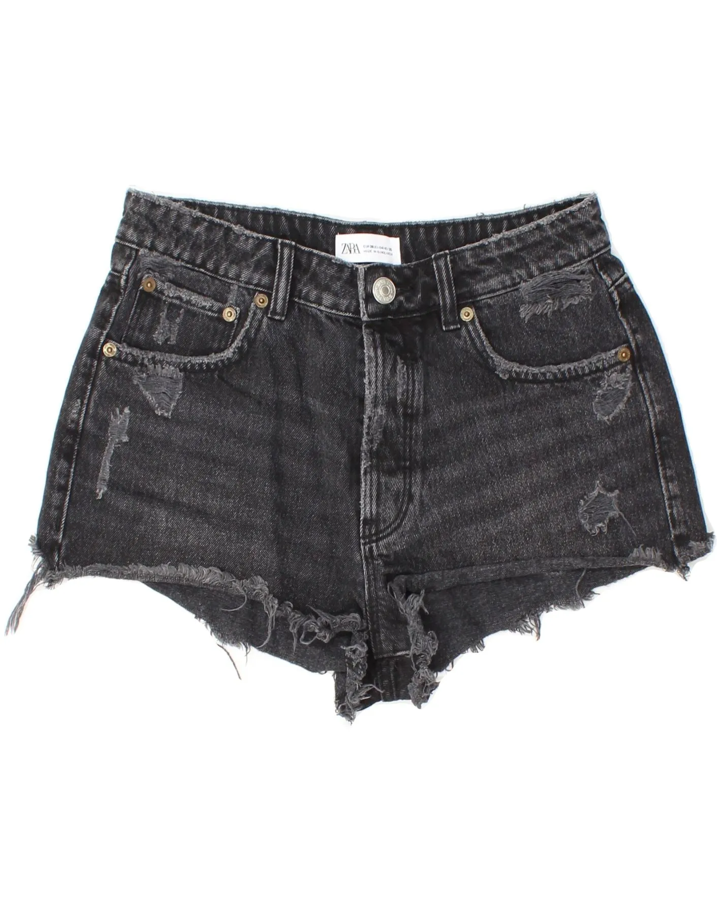 Eco Friendly Dye Trendy Pattern ZARA Womens Distressed Denim Hot Pants EU 36 XS W28 Black Cotton