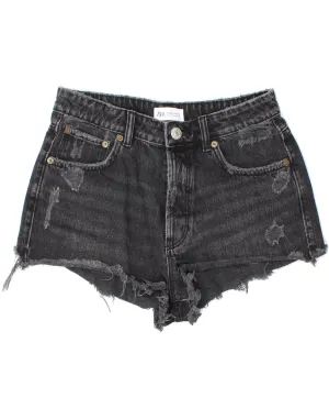 Eco Friendly Dye Trendy Pattern ZARA Womens Distressed Denim Hot Pants EU 36 XS W28 Black Cotton
