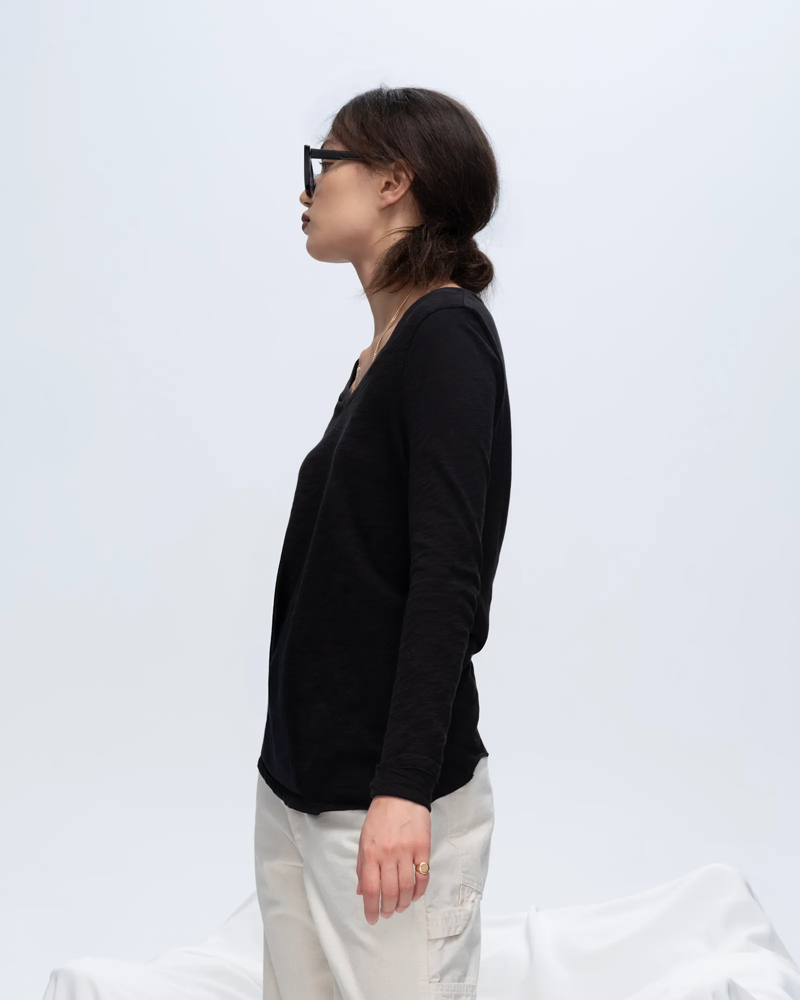 Slub Jersey Long Sleeve V-Neck Tee - Black Valentine's Day Flexible Comfort