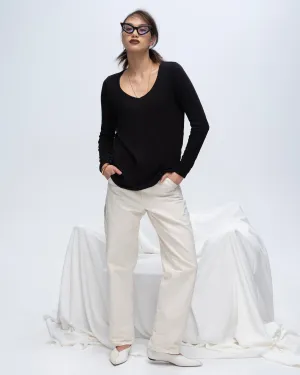 Slub Jersey Long Sleeve V-Neck Tee - Black Light Style Trend