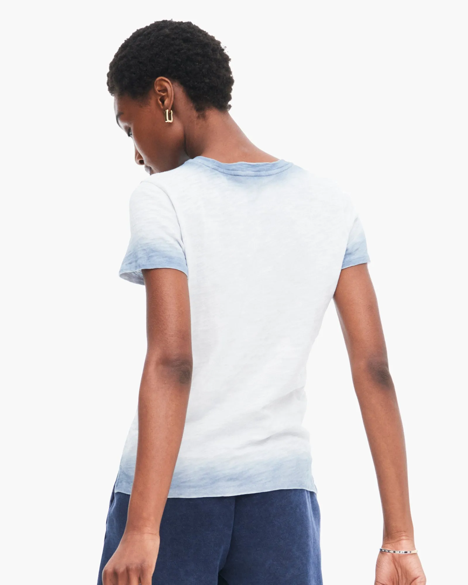 Spray Treatment Slub Jersey Schoolboy Tee - Silver-Wash Navy Chill Design Simple Chic