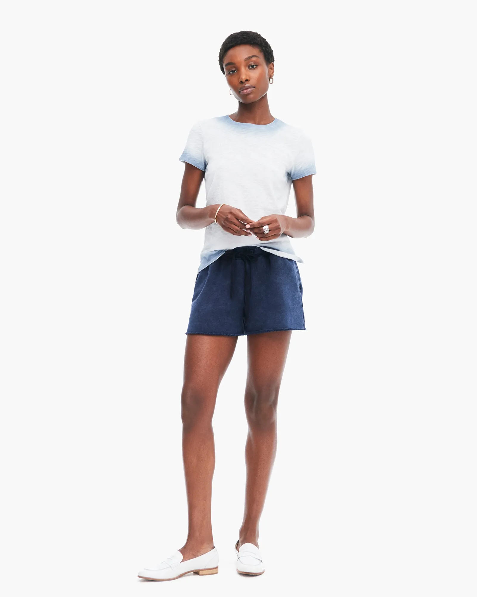 Floral Print Recycled Polyester Thread Spray Treatment Slub Jersey Schoolboy Tee - Silver-Wash Navy