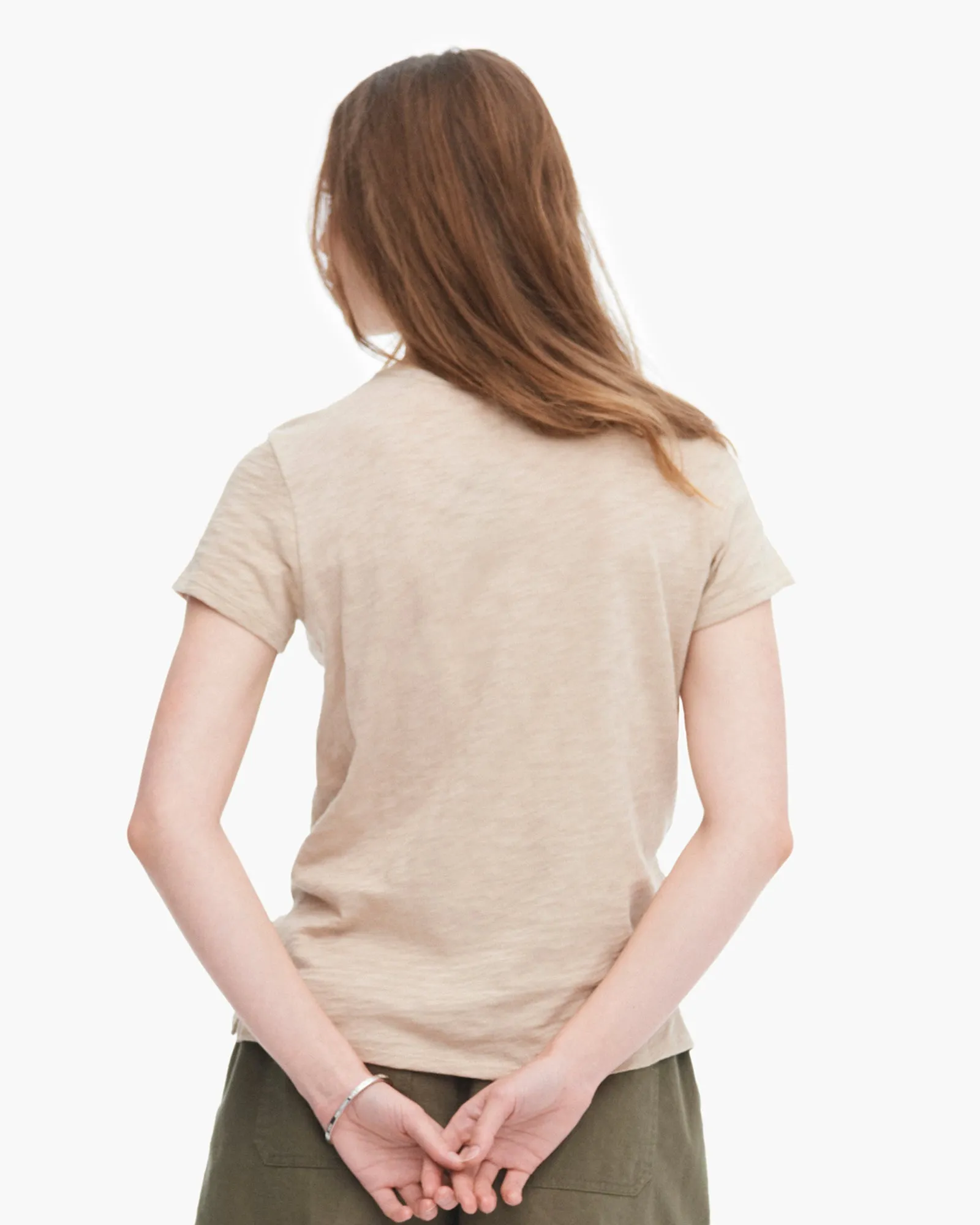 Reinforced Neckline Spandex Enhanced Elasticity Slub Jersey Schoolboy Short Sleeve Crew Neck Tee - Dune