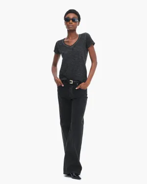 City Casual Classic Color Sublime Wash Slub Jersey Schoolboy V-Neck Tee - Black