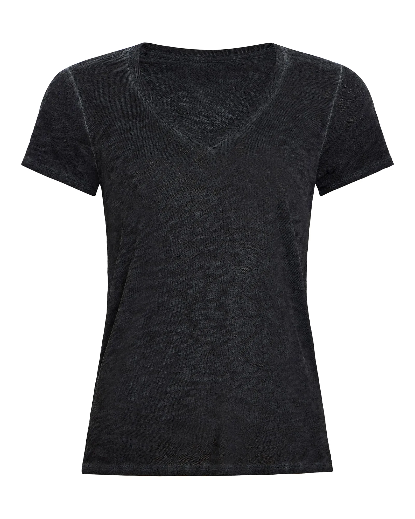 Simple Look Everyday Fashion Sublime Wash Slub Jersey Schoolboy V-Neck Tee - Black