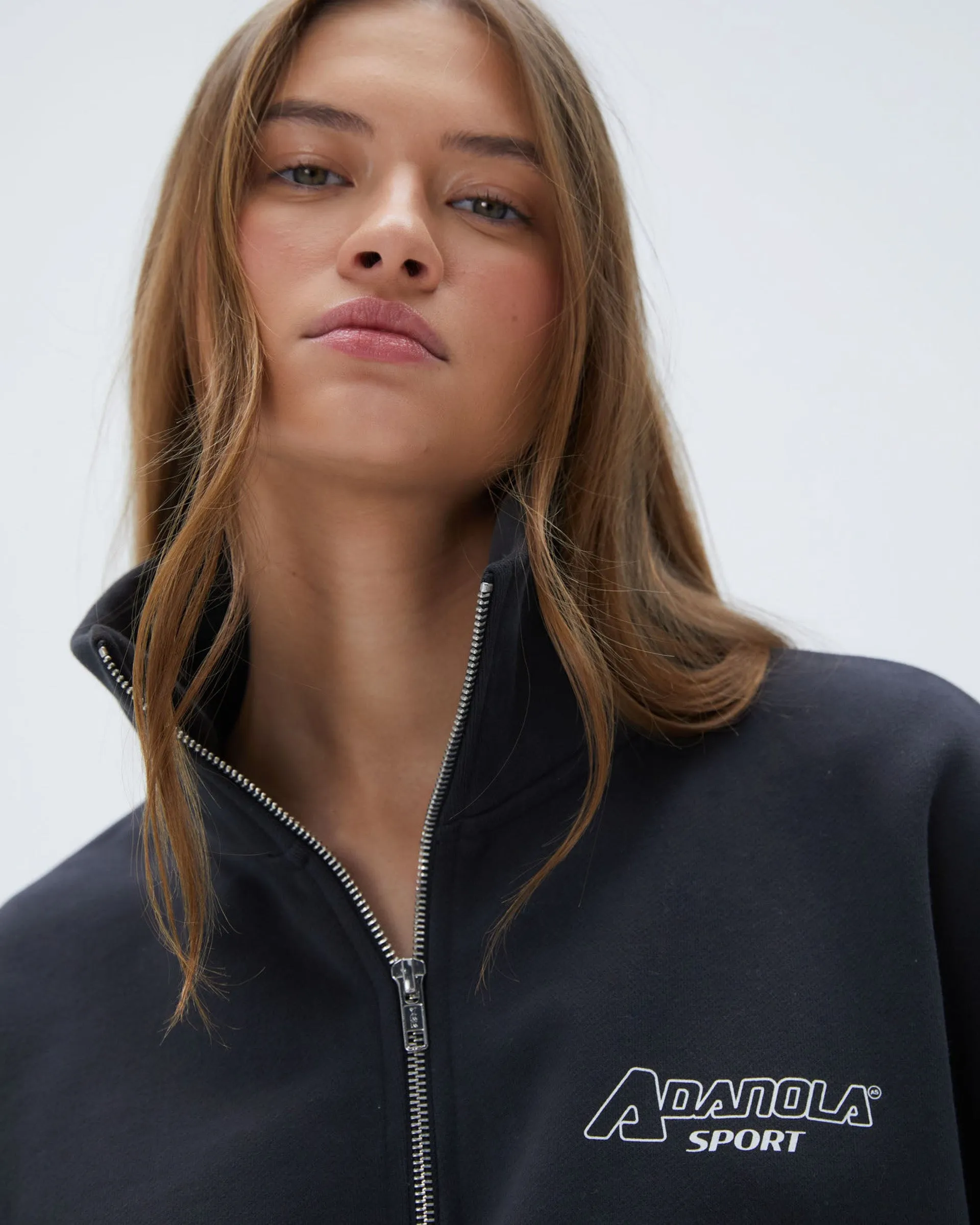 Smart Layer Ribbed Cuffs "A" Oversized Funnel Neck Zip Sweatshirt - Graphite Grey