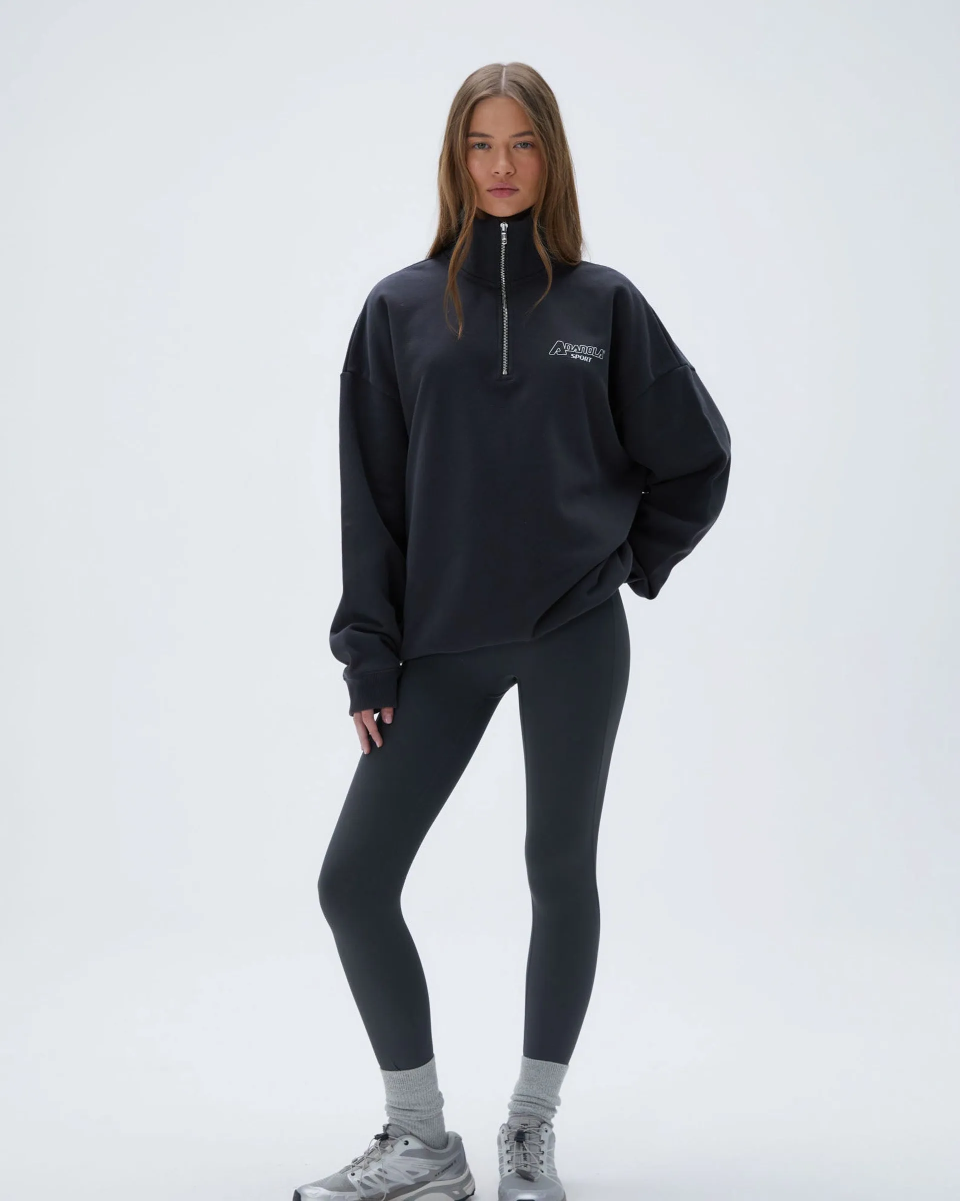 Brunch Outfit Functional Design "A" Oversized Funnel Neck Zip Sweatshirt - Graphite Grey