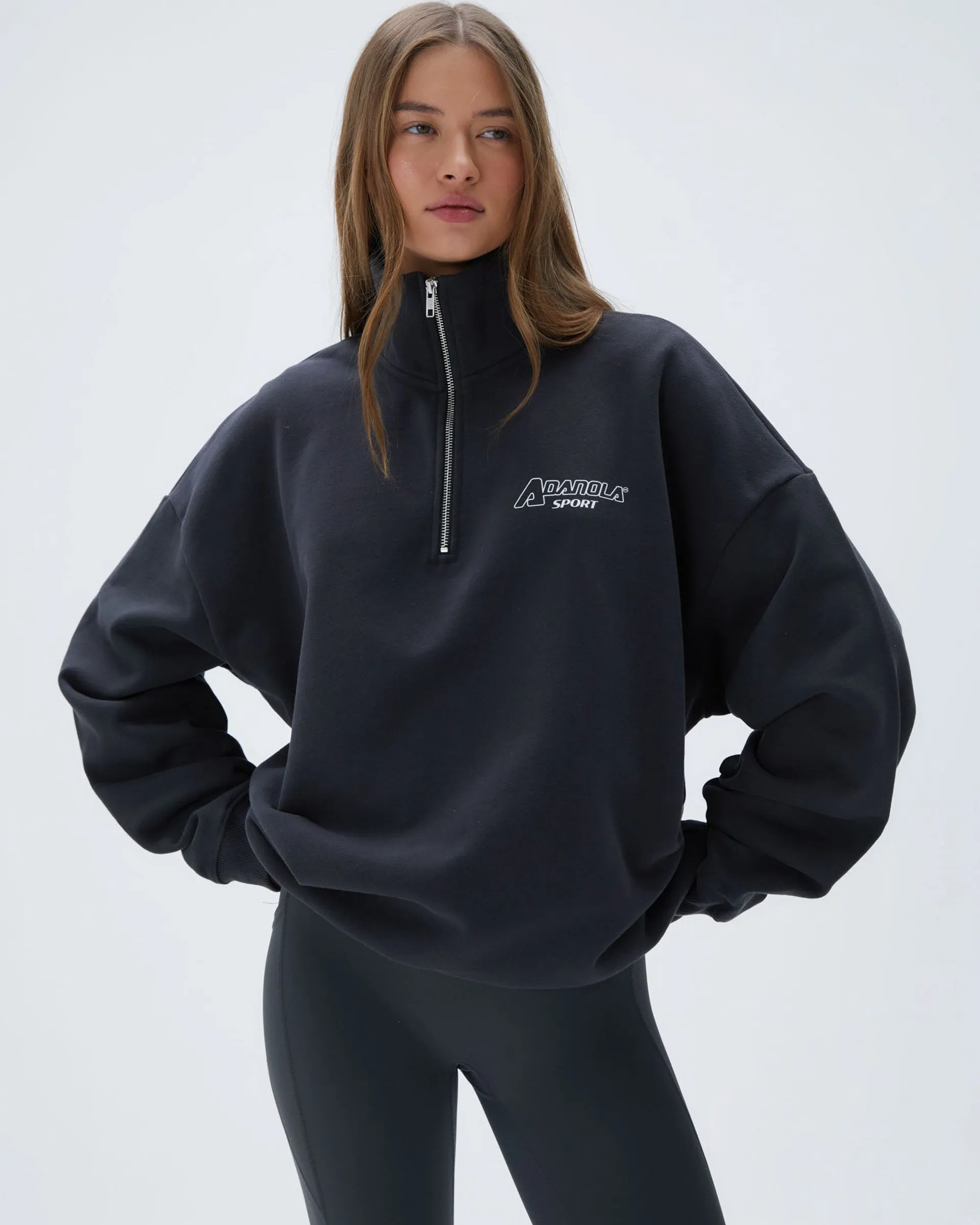 Geometric Print "A" Oversized Funnel Neck Zip Sweatshirt - Graphite Grey