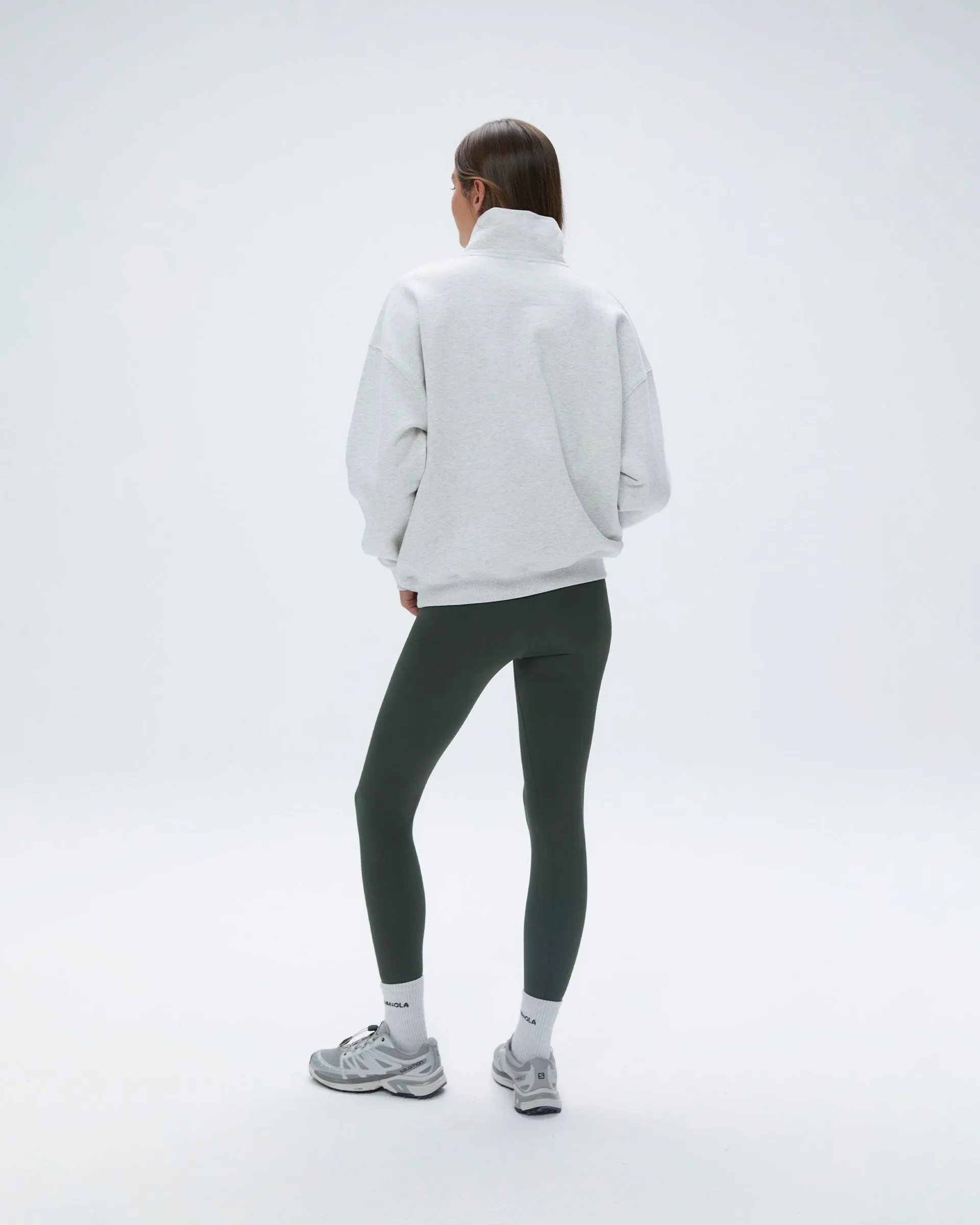 Sports Apparel Warm Layers "A" Oversized Funnel Neck Zip Sweatshirt - Light Grey Melange/Dark Olive