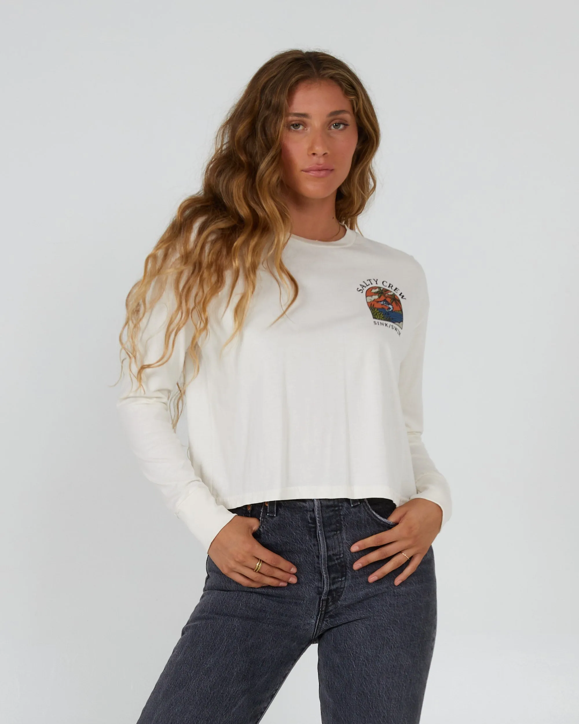 Sail Away L/S Crop Tee - Off White Elegant Layering Comfort