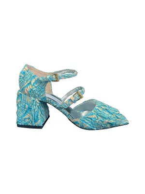 Women's Demi Toe Double Mary Jane Heels In Aqua Plisse Beaded
