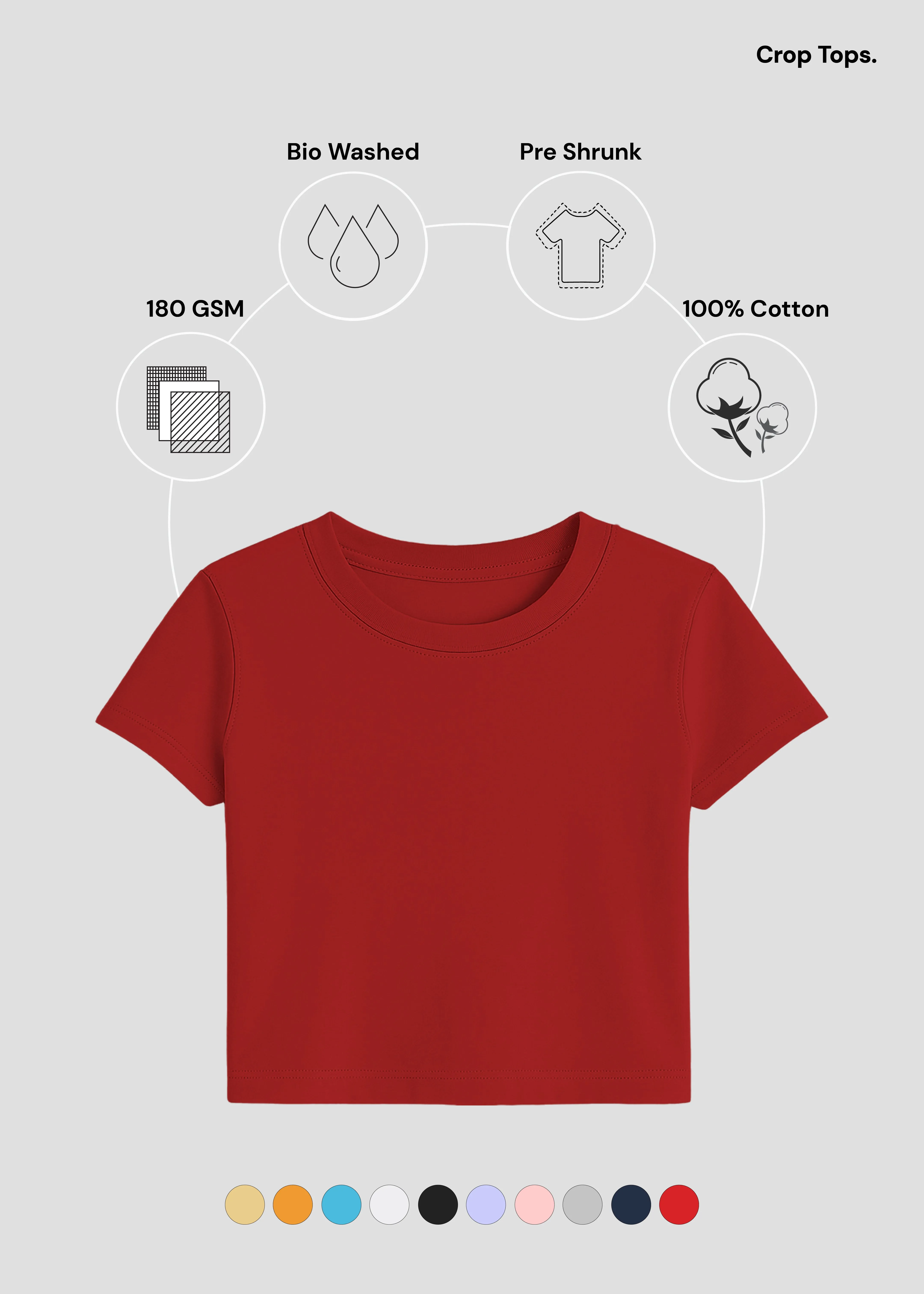 Casual Fit Light and Breathable Red Crop Top | FC39