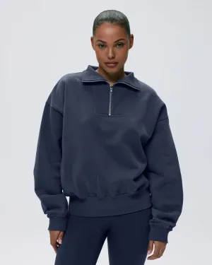 Relaxed Funnel Neck Zip Sweatshirt - Midnight Blue Sustainable Fabric