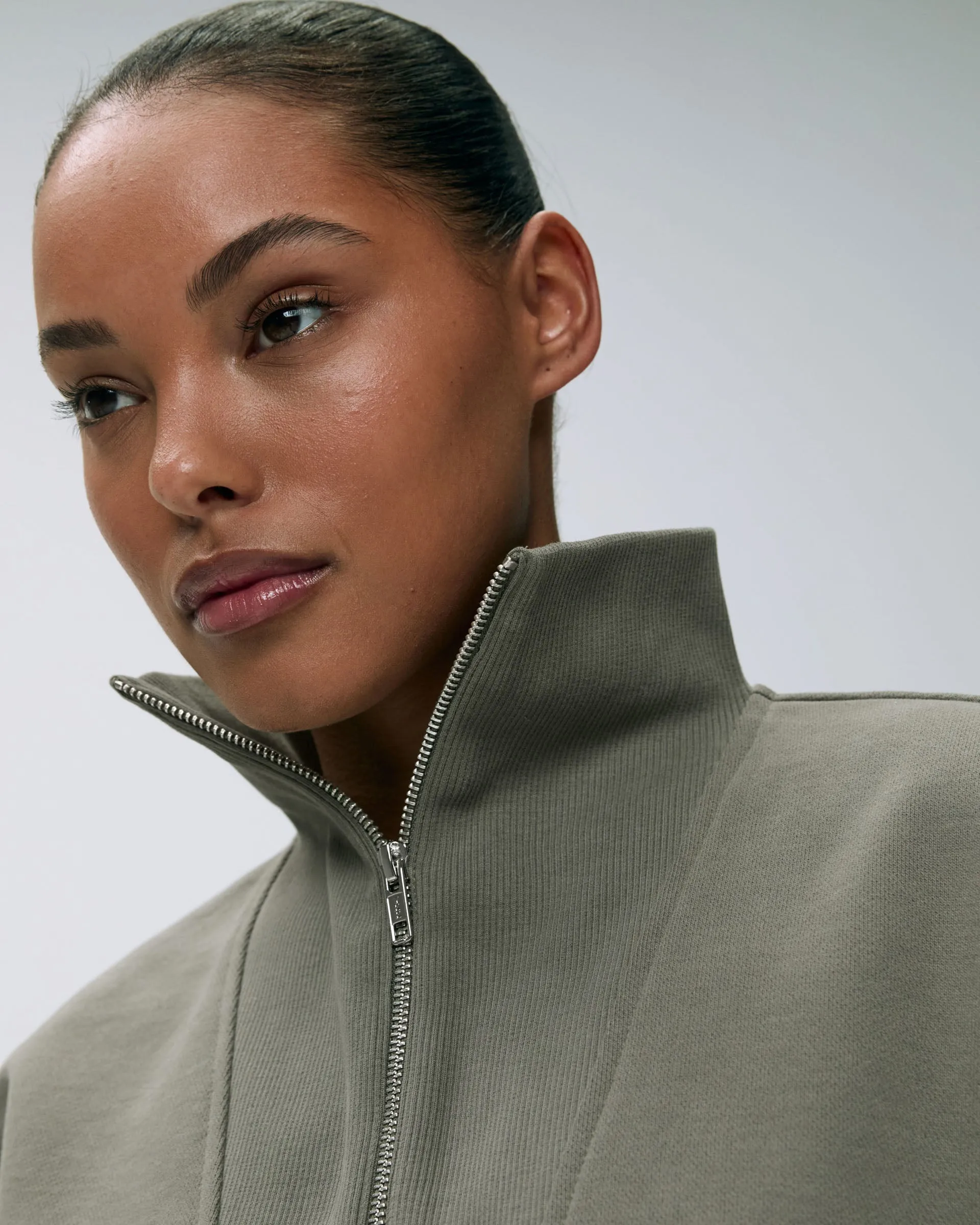 Gym Wear Weekend Ready Relaxed Funnel Neck Zip Sweatshirt - Olive Green