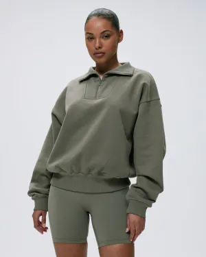 Essential Comfort Relaxed Funnel Neck Zip Sweatshirt - Olive Green
