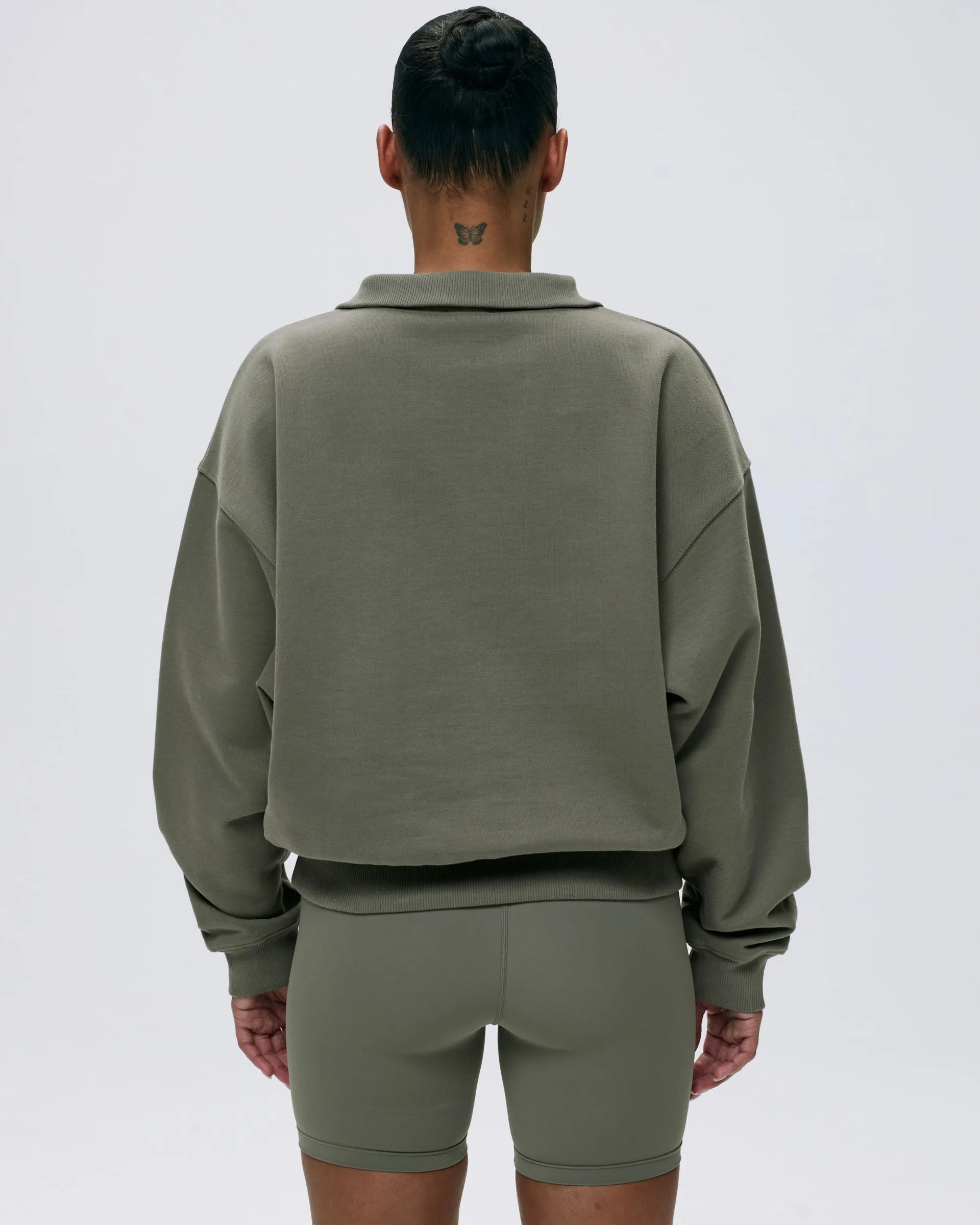 snap buttoned Relaxed Wear Relaxed Funnel Neck Zip Sweatshirt - Olive Green