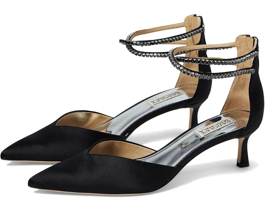 Minimalist Heels Badgley Mischka Lilibeth Pumps Women's US 8 Black Pointed Toe Kitten Heel KHD234