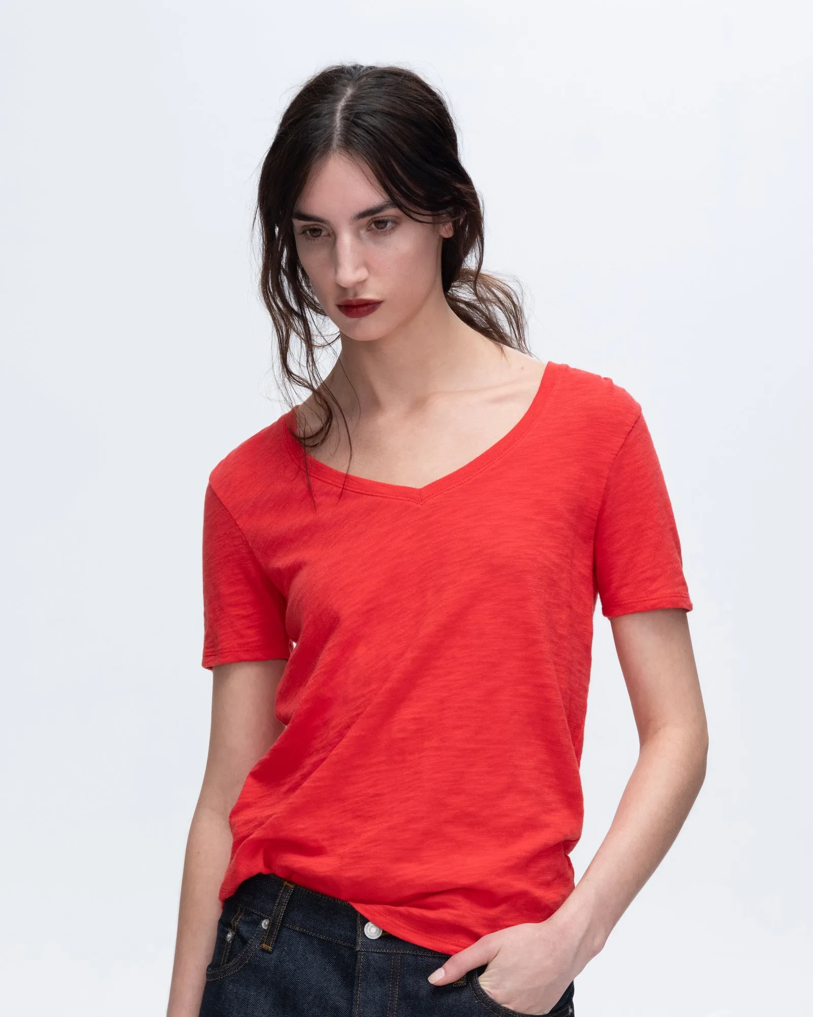 Slub Jersey Classic Short Sleeve V-Neck Tee - Cardinal Red Sporty Comfort Wear