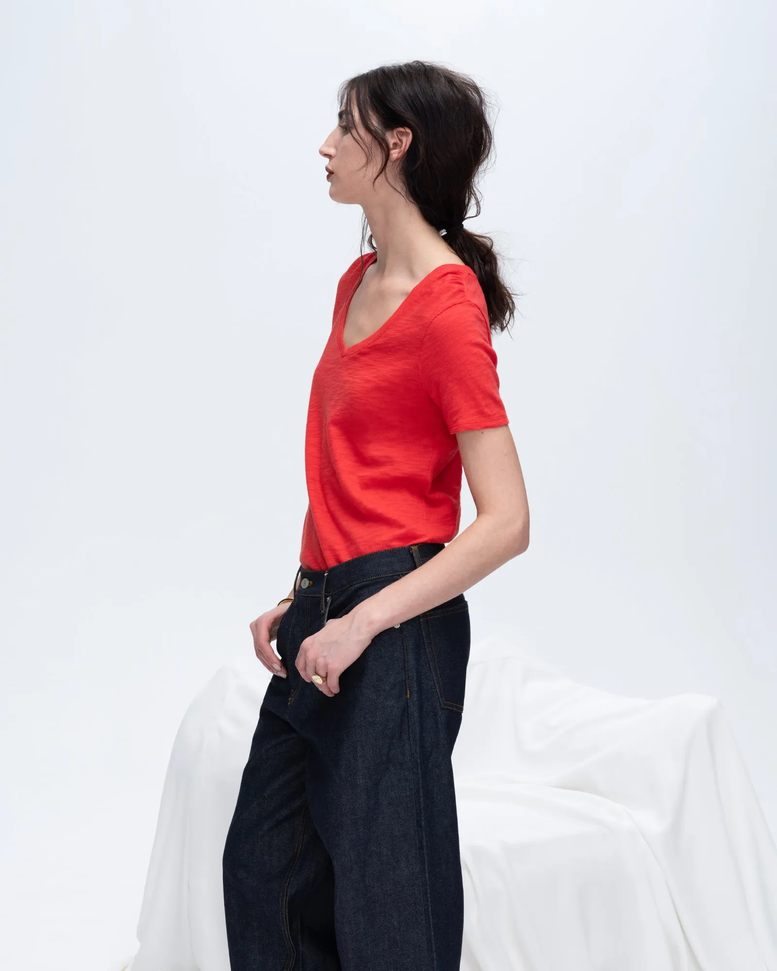 Slub Jersey Classic Short Sleeve V-Neck Tee - Cardinal Red VintageWash