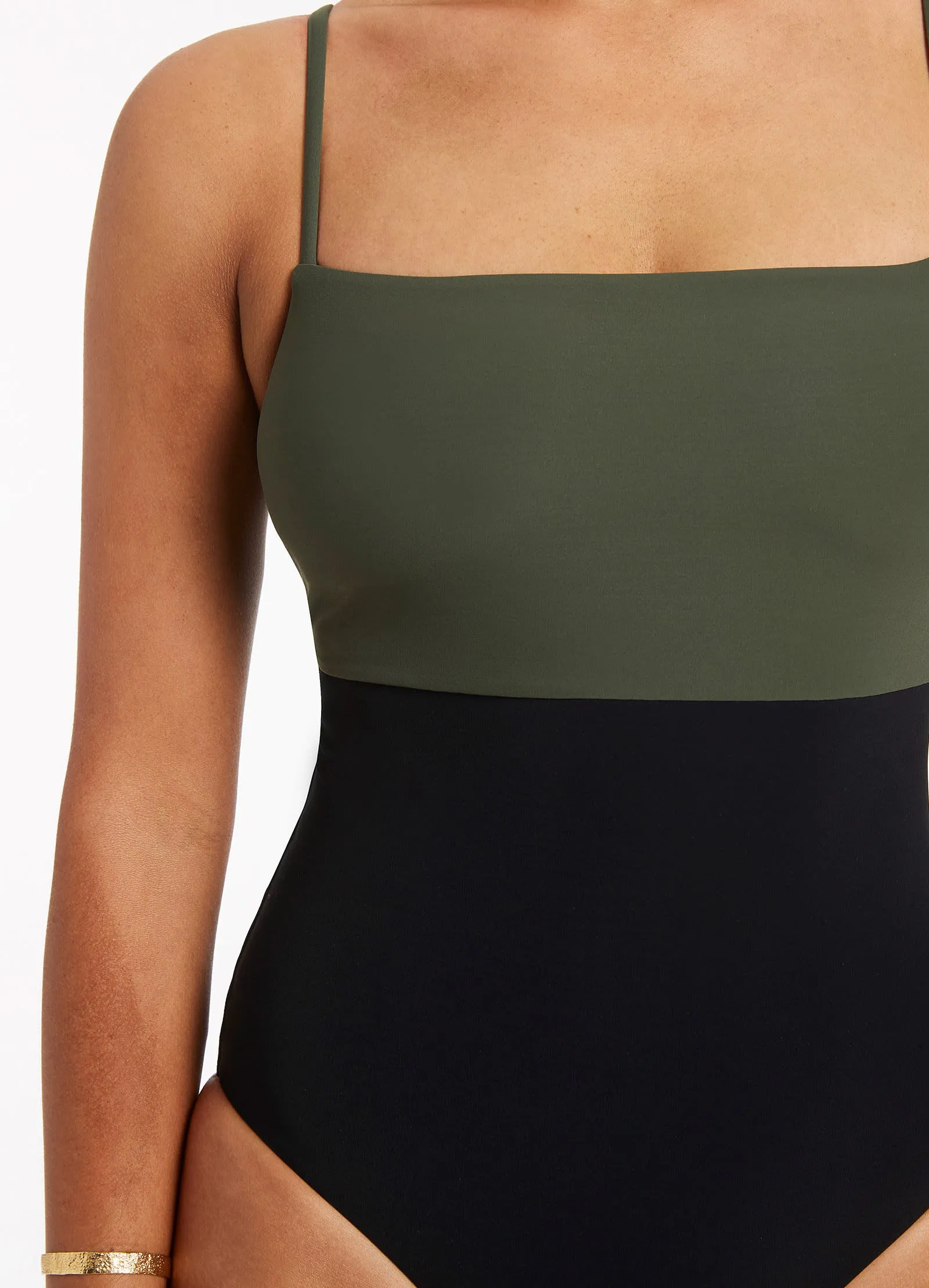 Versa Tank One Piece - Olive Rubberless Elastic Edging
