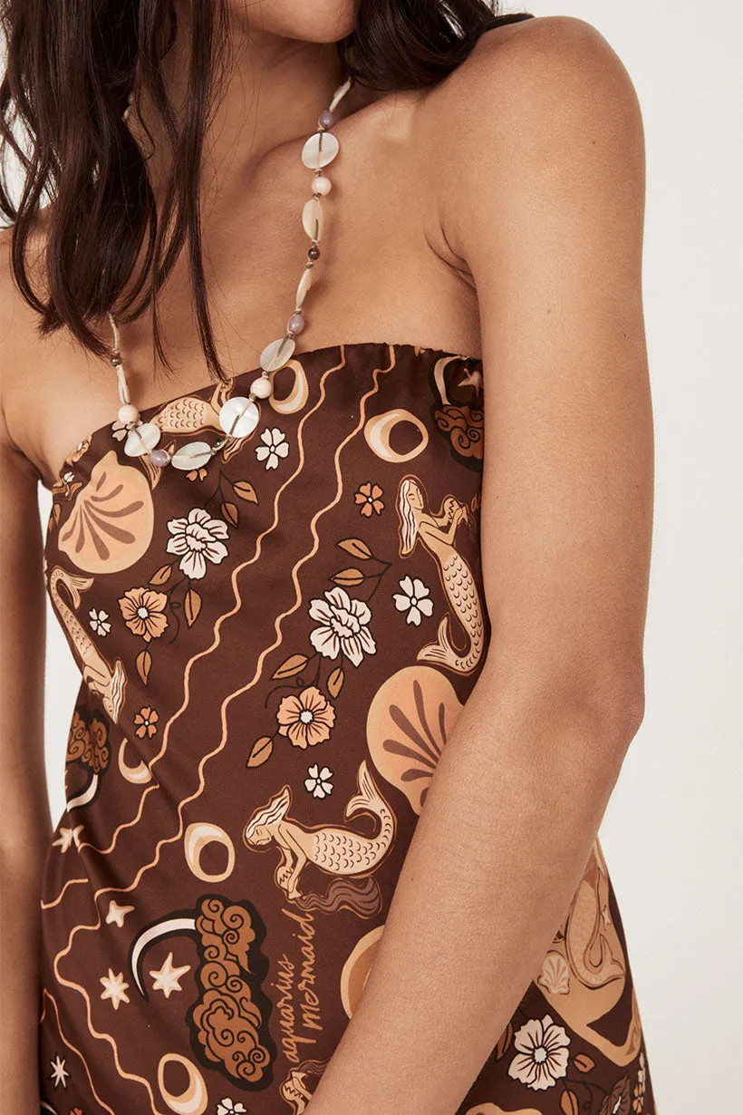 Minimalist fit-and-flare Satin-Edge Aquarius Strapless Bias Dress