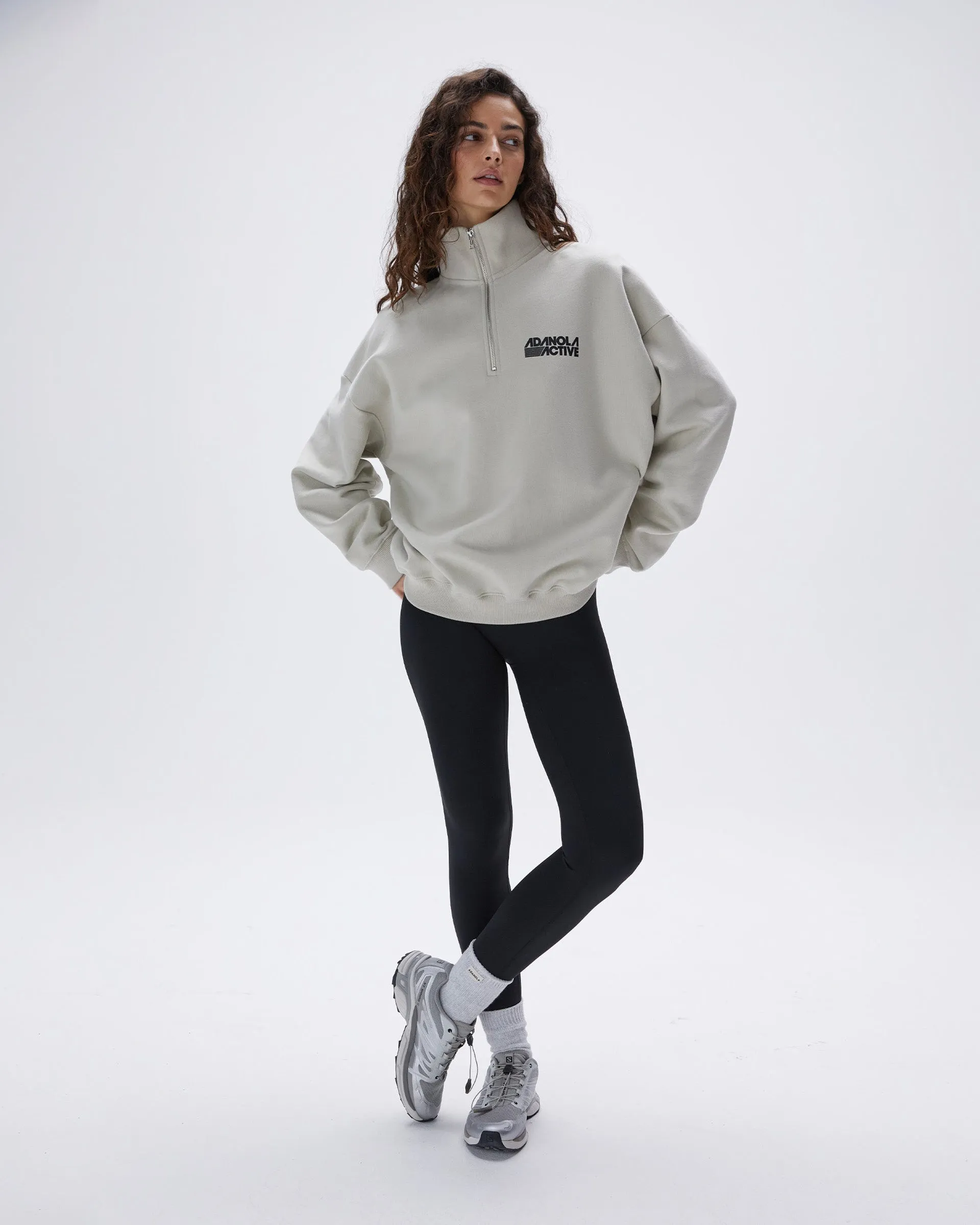 Urban Minimal comfort test Retro Sports Oversized Funnel Neck Zip Sweatshirt - Stone