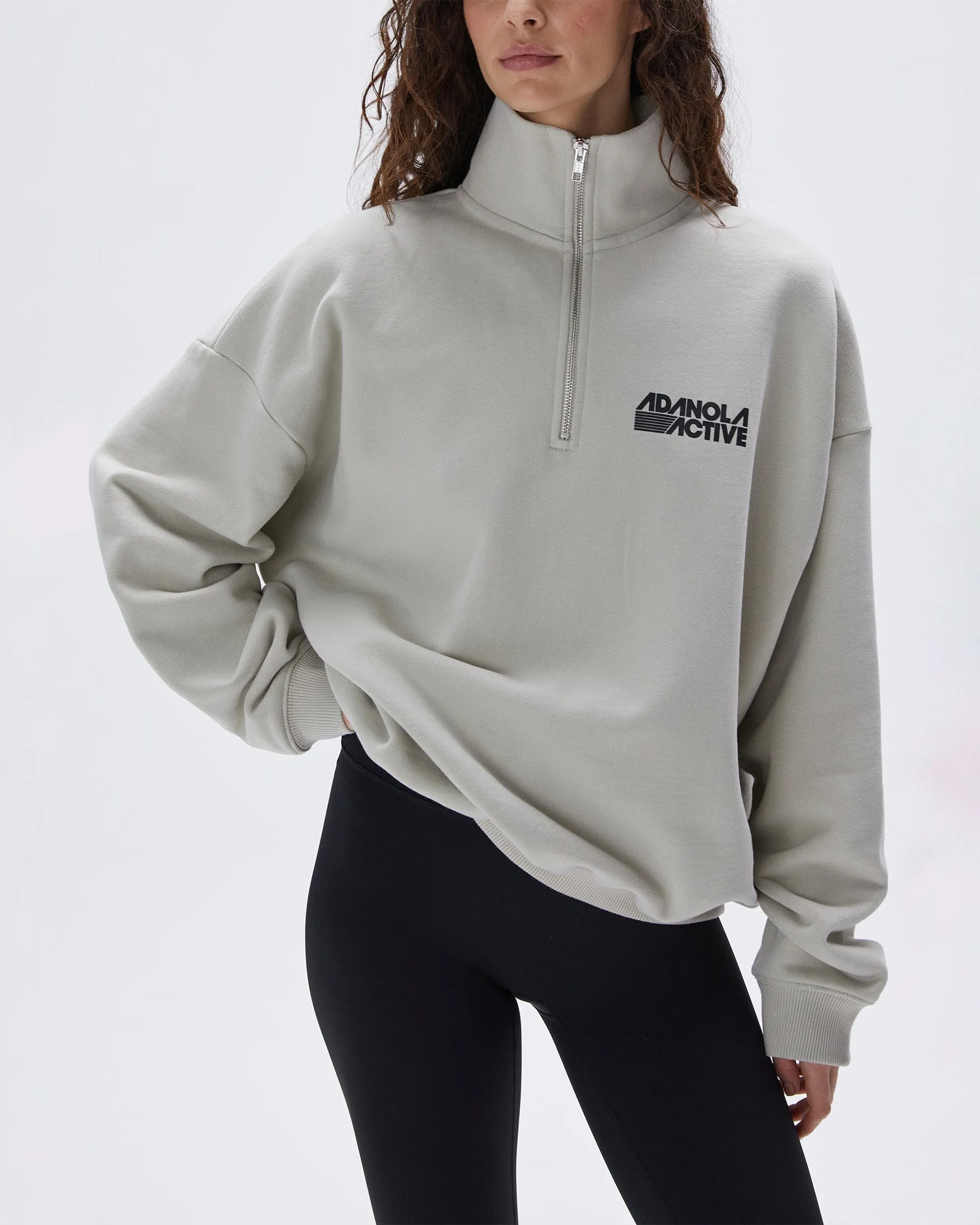 Retro Sports Oversized Funnel Neck Zip Sweatshirt - Stone Cozy Clothing Style product retro nostalgia