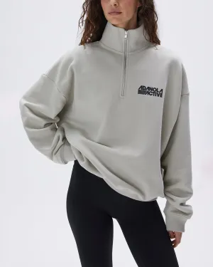 Retro Sports Oversized Funnel Neck Zip Sweatshirt - Stone Cozy Vibe Layered Style