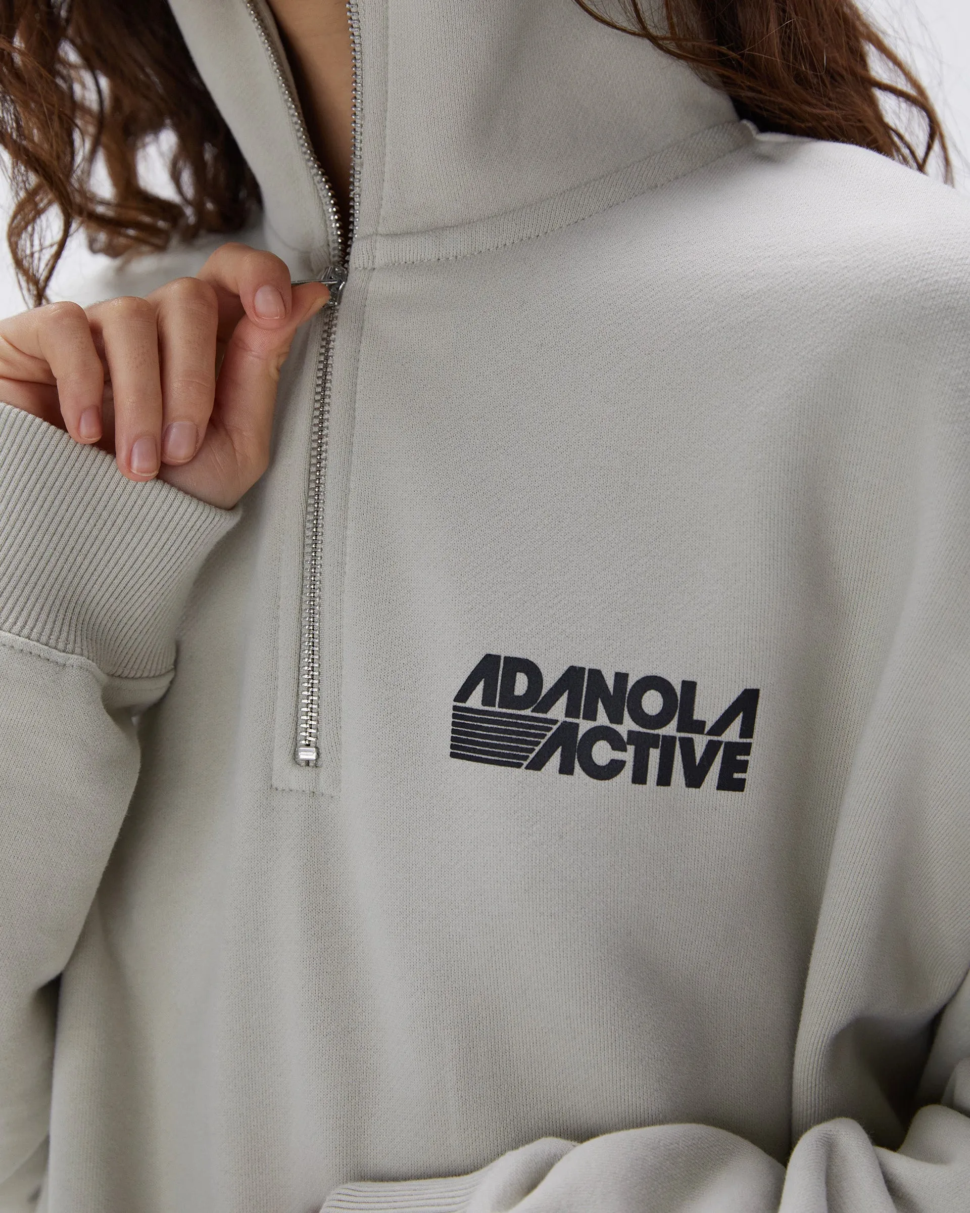 Retro Sports Oversized Funnel Neck Zip Sweatshirt - Stone duck cloth