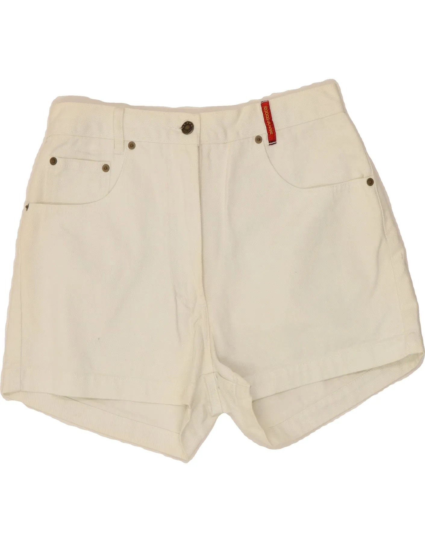 WOODPECKER Womens Denim Shorts UK 14 Medium W30  Off White Cotton Thermal Regulation Fabric