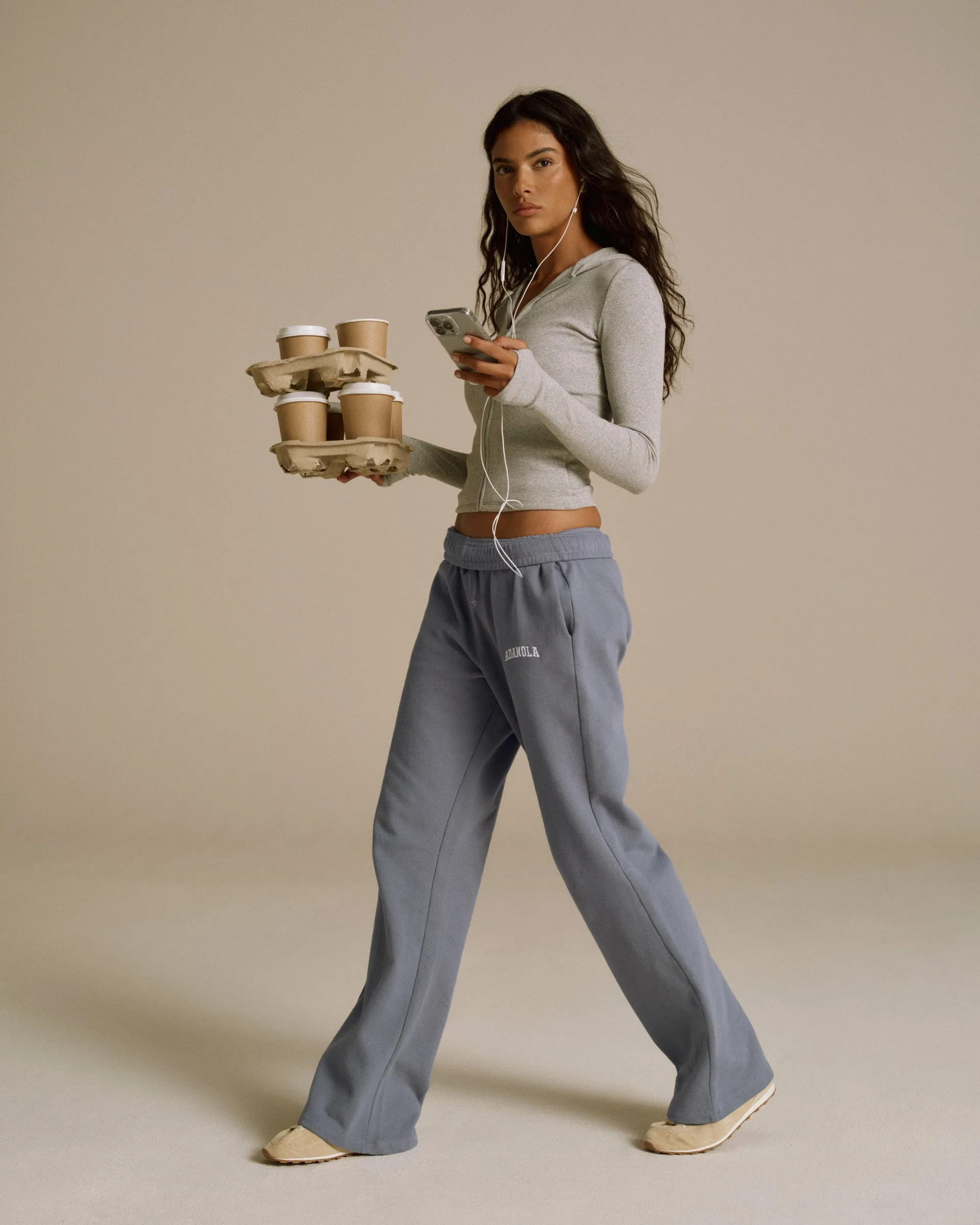 Checkered Rib Full Zip Hoodie - Light Grey Melange