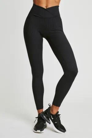 Ribbed Veronica Legging Comfortable Layers Mesh Panel Studio Practice