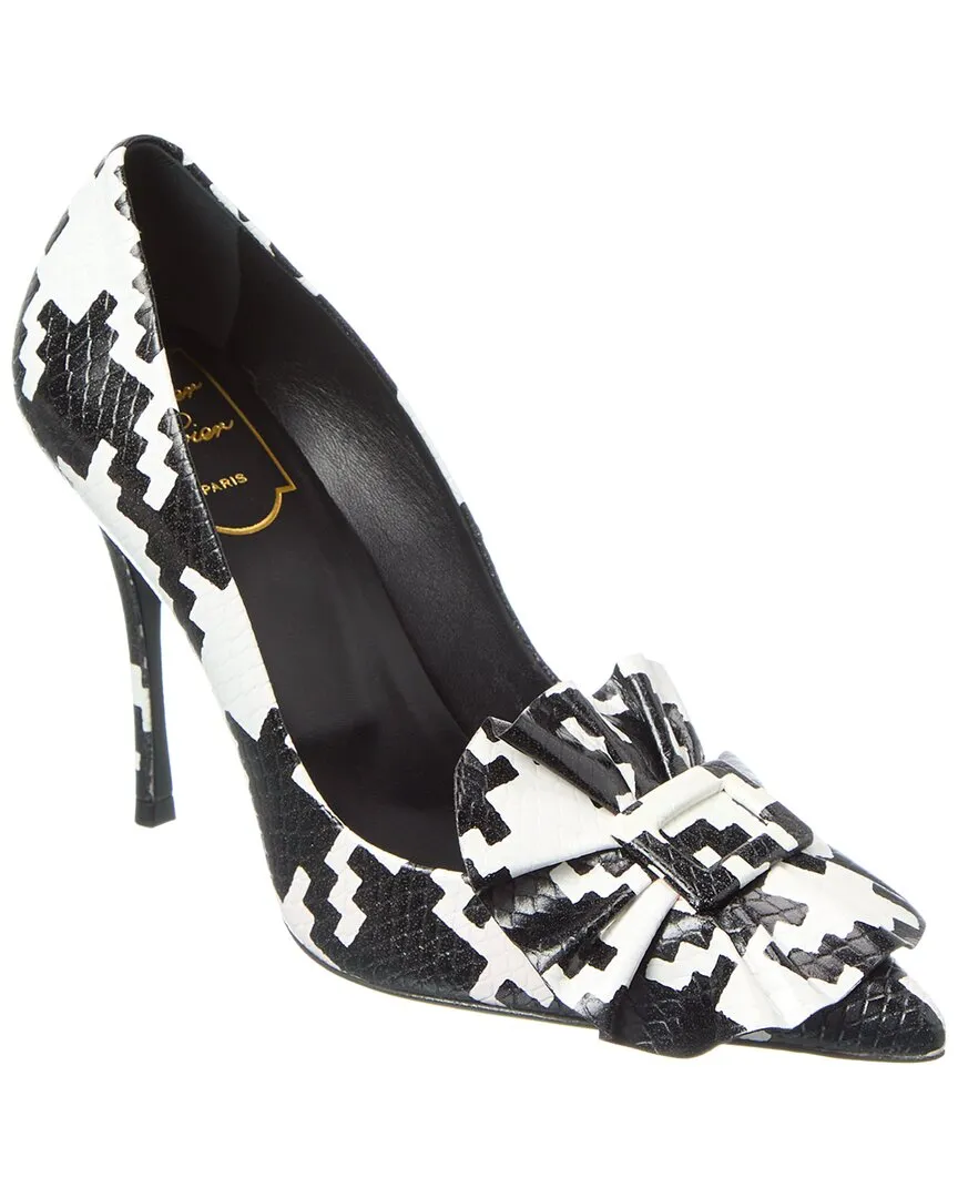 Elegant Platform Sandals Roger Vivier Dec Frilly Embossed Leather Pump