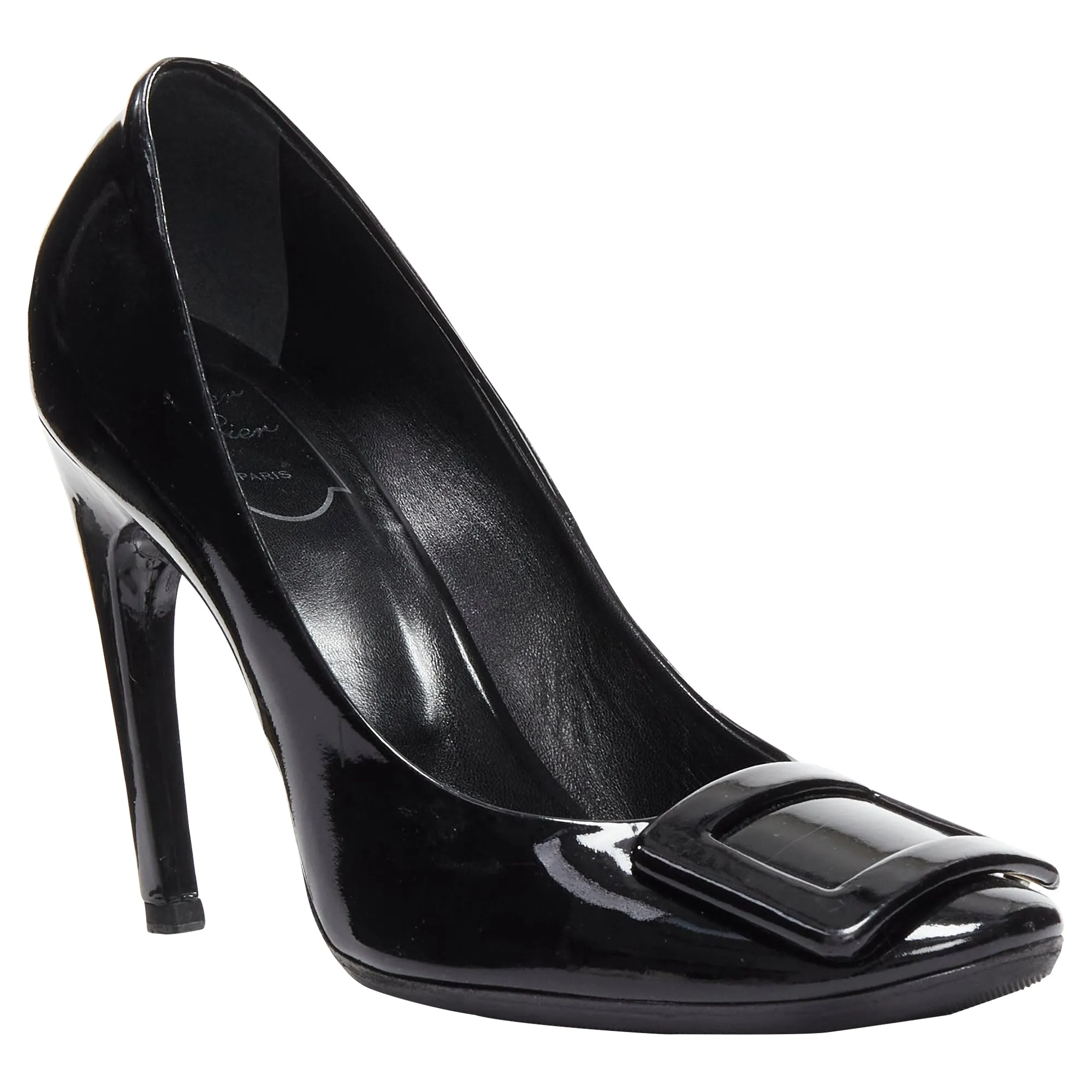 All Season Gold High Heels Roger Vivier Trompette patent leather buckle curved heel pumps