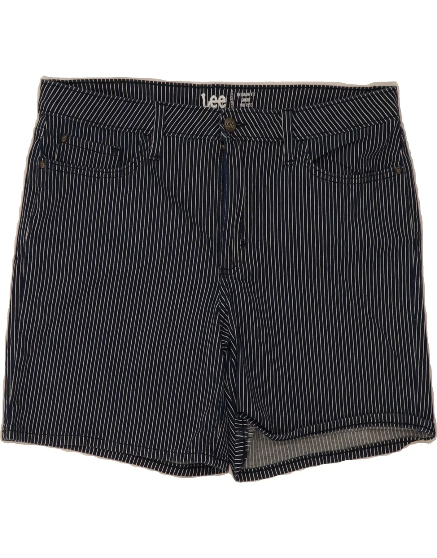 LEE Womens Regular Fit Casual Shorts US 16 2XL W38 Navy Blue Pinstripe Printed design