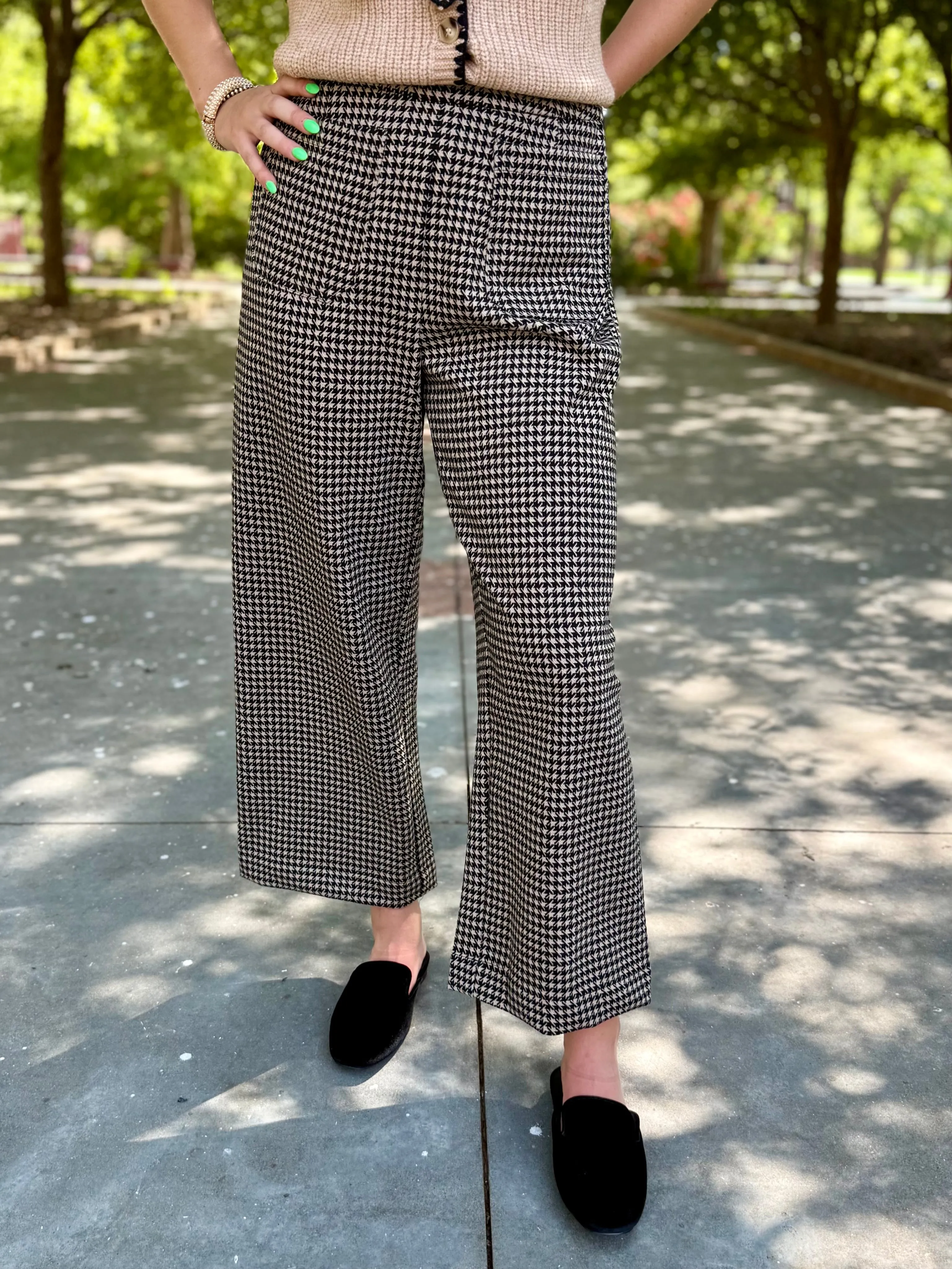 Rowan Houndstooth Cropped Wide Leg Pant Odor Resistant Comfort Control