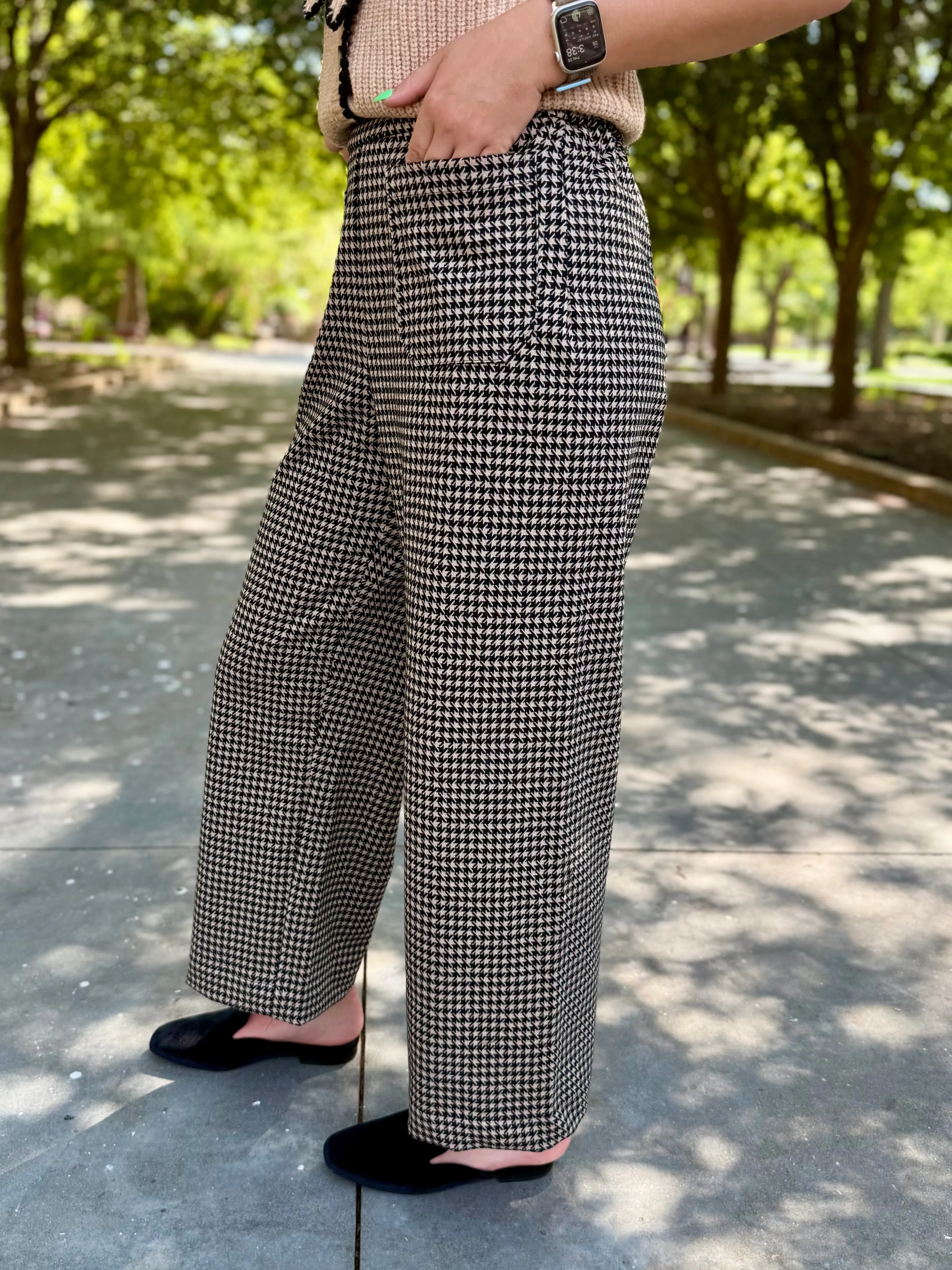 Contrast Trim Rowan Houndstooth Cropped Wide Leg Pant