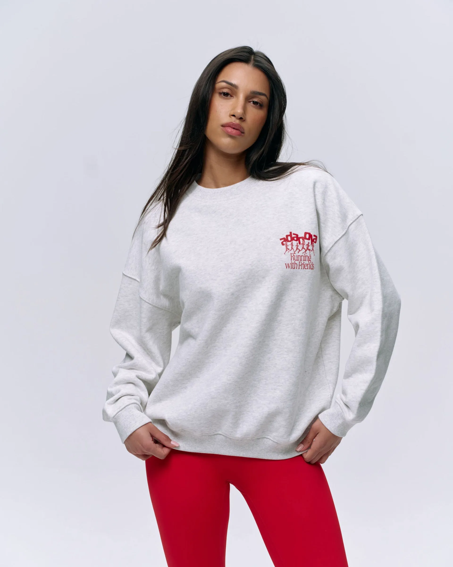 Runners Oversized Sweatshirt - Light Grey Melange/Classic Red pearl accents product terry cloth absorbency