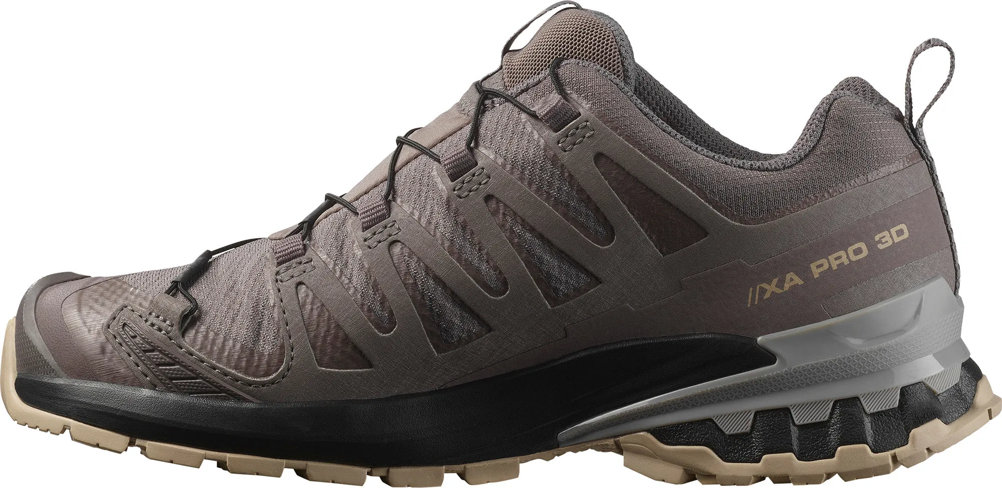 running in a road race shoes Rearfoot Impact Zone Salomon XA Pro 3D V9 GORE-TEX Womens Trail Running Shoes - Grey