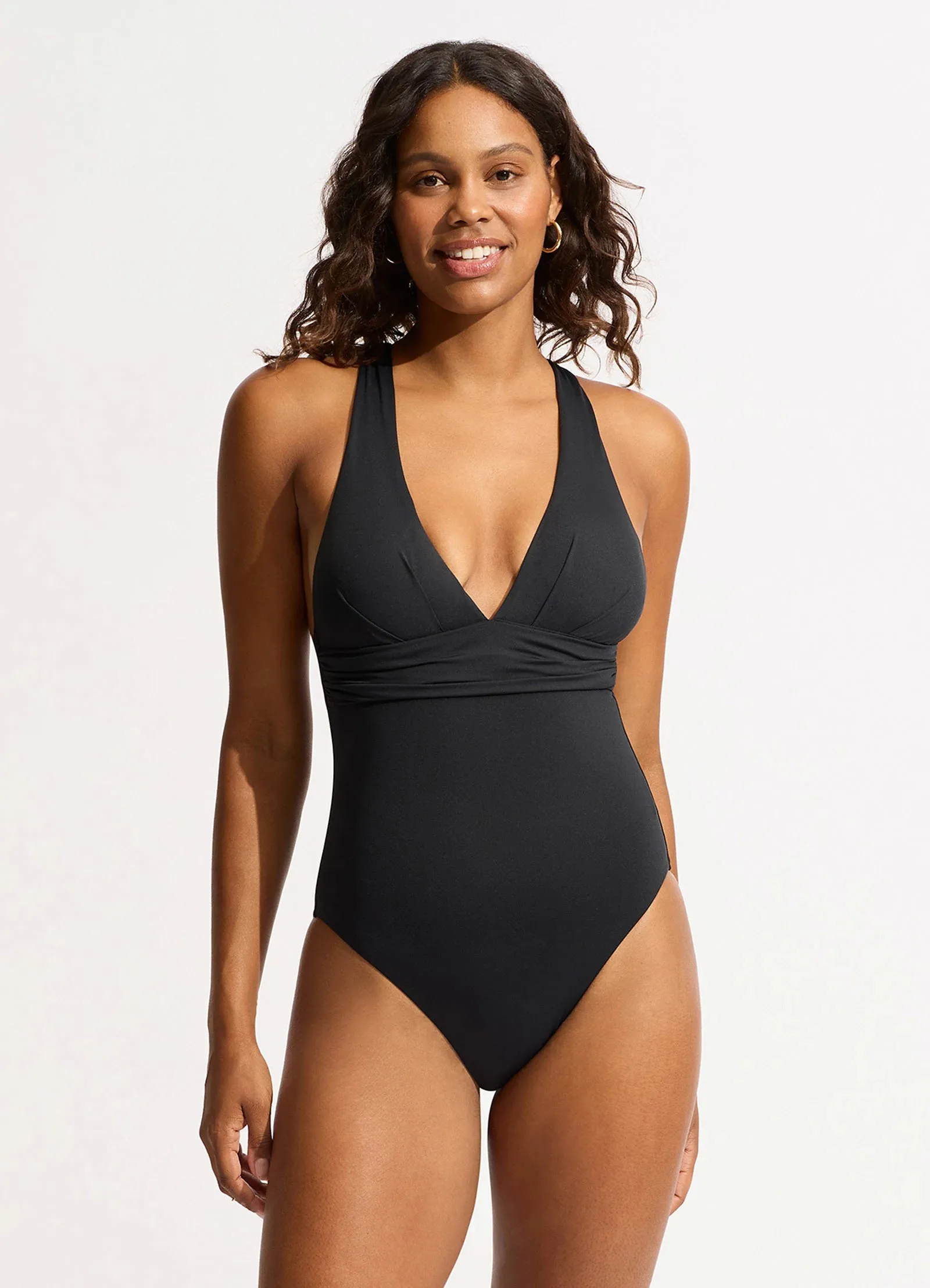 Seafolly Collective Cross Back One Piece - Black Neutral Tones