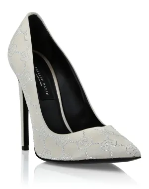 Satin Decollete Hi-Heels Monogram Strass Luxury Wedding Pumps Beaded
