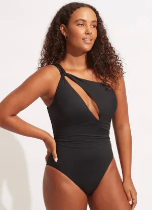 Seafolly Collective One Shoulder One Piece - Black Seamless construction