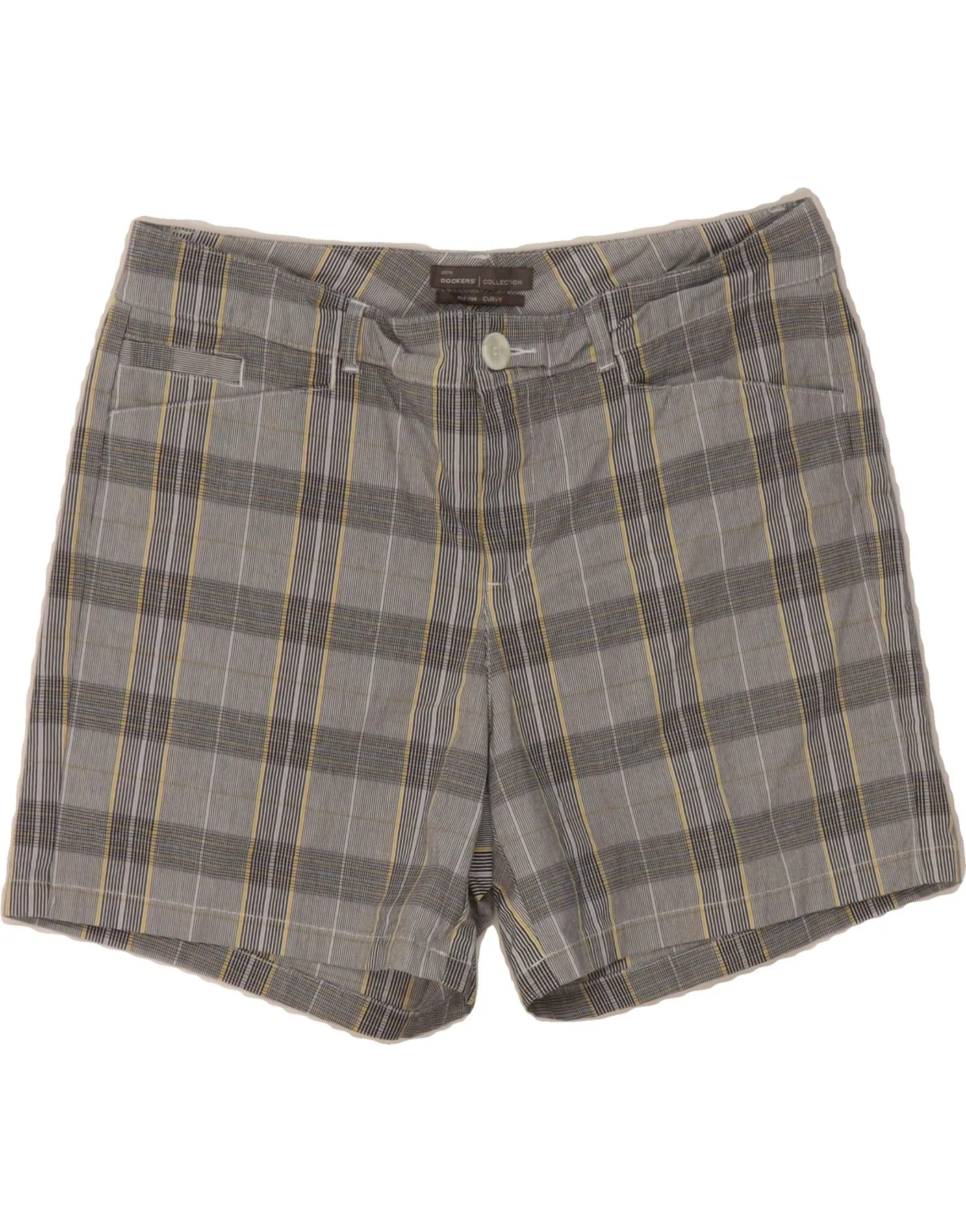 Formal Elegance Non Irritating Tags DOCKERS Womens Curvy Mid Rise Casual Shorts US 8 Medium W30 Grey Check