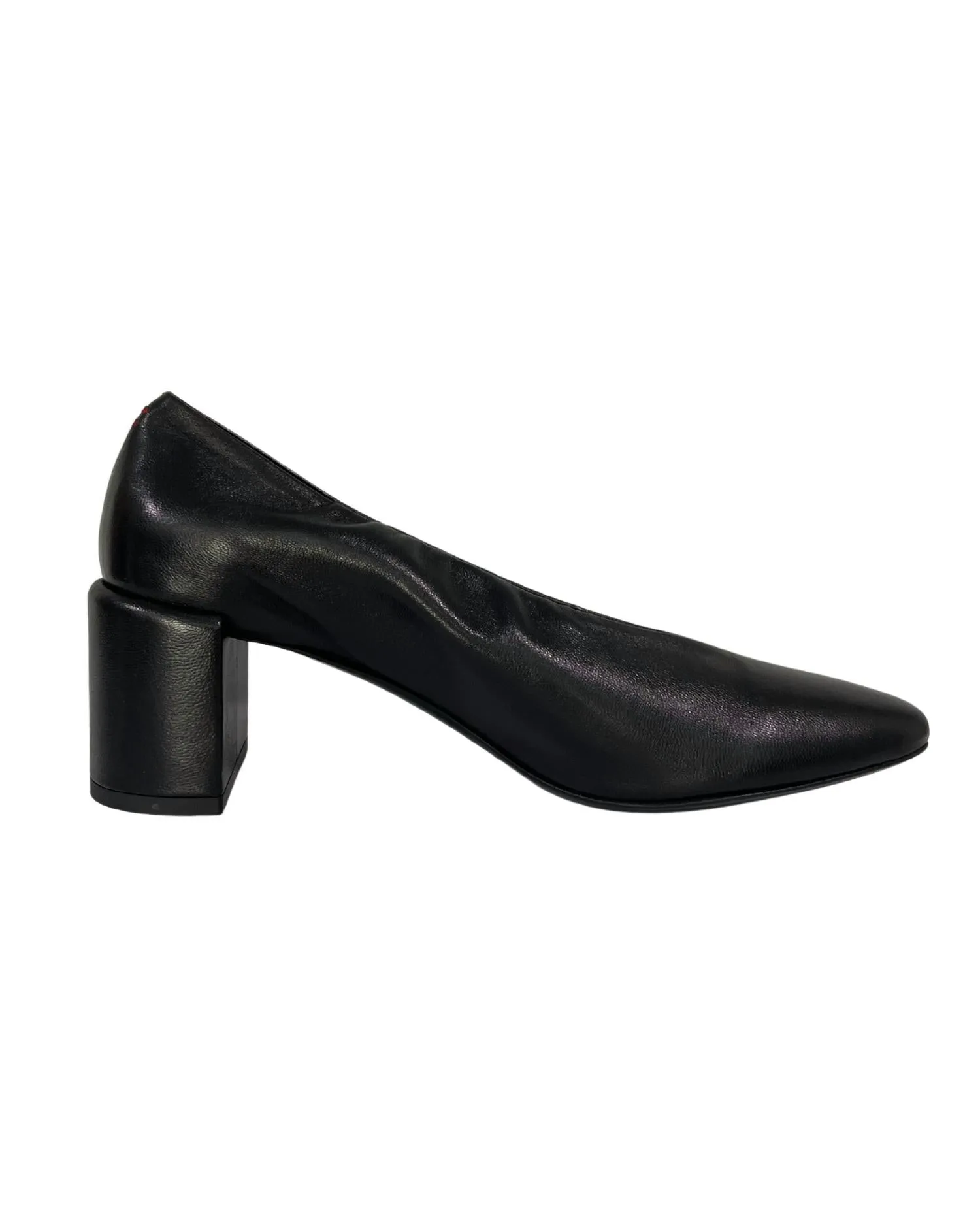 Women's Stack Heel Round Toe Pump In Baron Black Peep Toe Leather Pumps